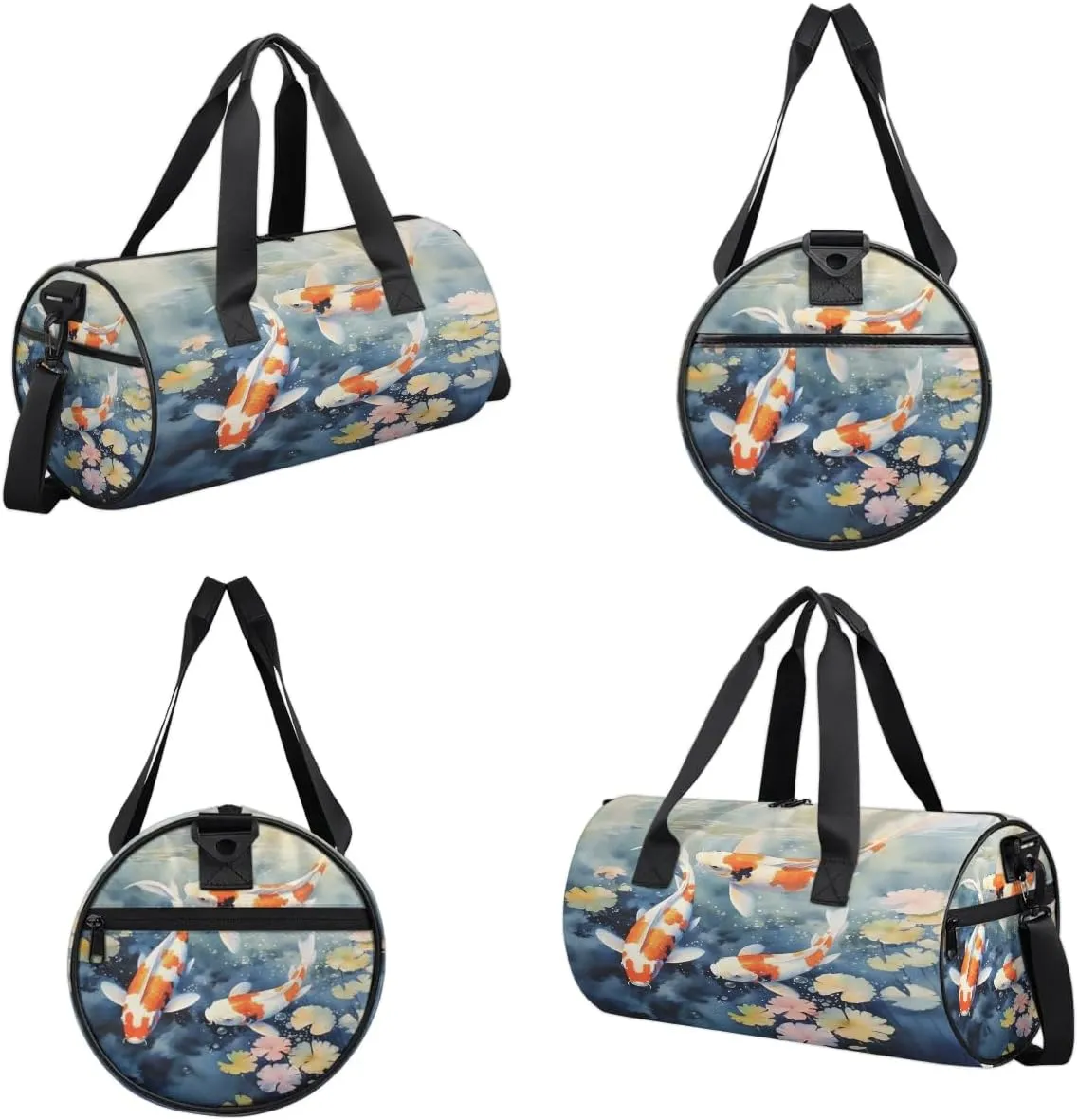 Gym Bags for Men Women Fish Pond Sports Duffel Bags Carry On Travel Duffle Bag with Detachable Adjustable Shoulder Strap Overnight Weekender Bag