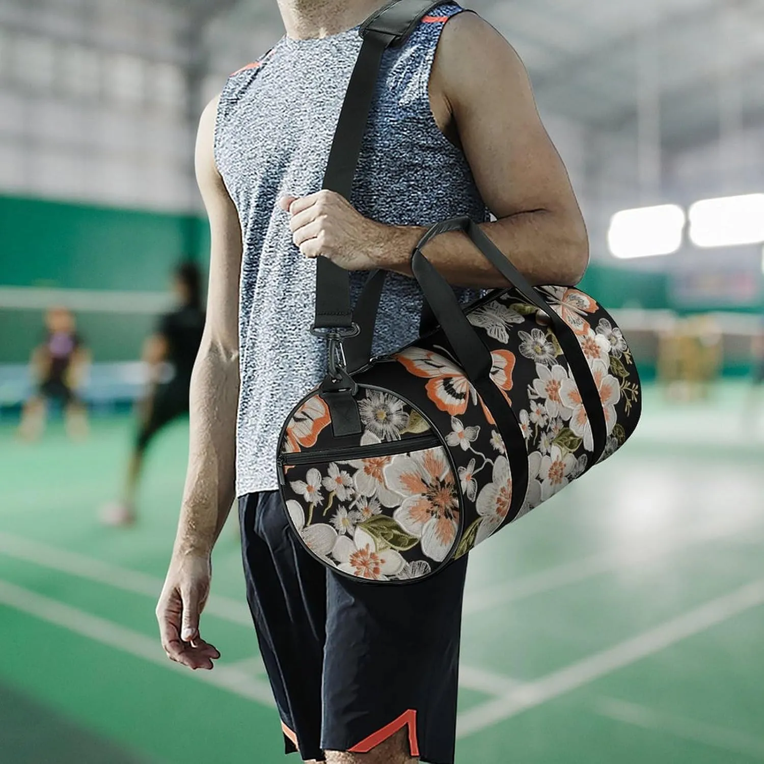 Gym Bags for Men Women Flowers And Butterflie Duffle Bag Travel Overnight Bag with Shoe Compartment Tote Bags