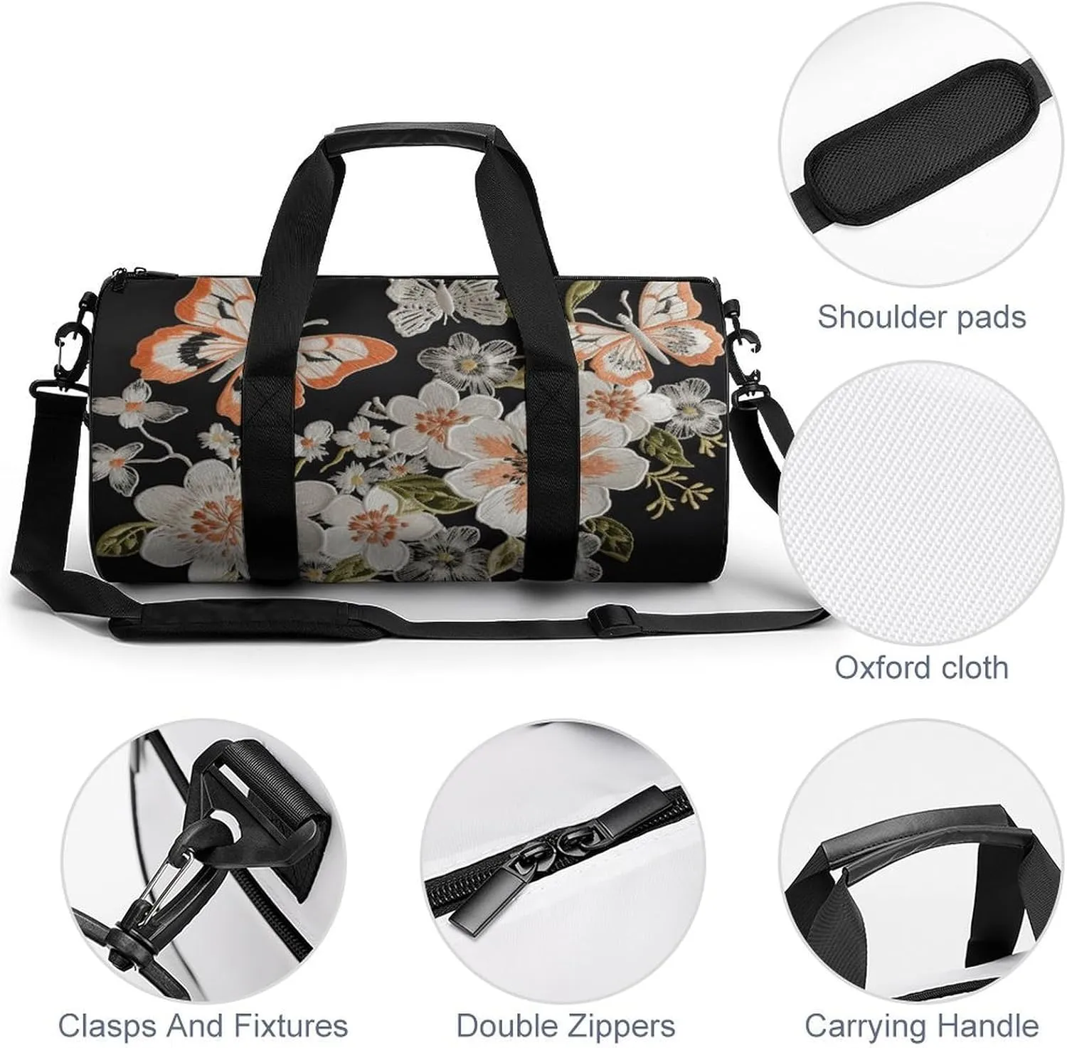 Gym Bags for Men Women Flowers And Butterflie Duffle Bag Travel Overnight Bag with Shoe Compartment Tote Bags