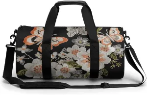 Gym Bags for Men Women Flowers And Butterflie Duffle Bag Travel Overnight Bag with Shoe Compartment Tote Bags
