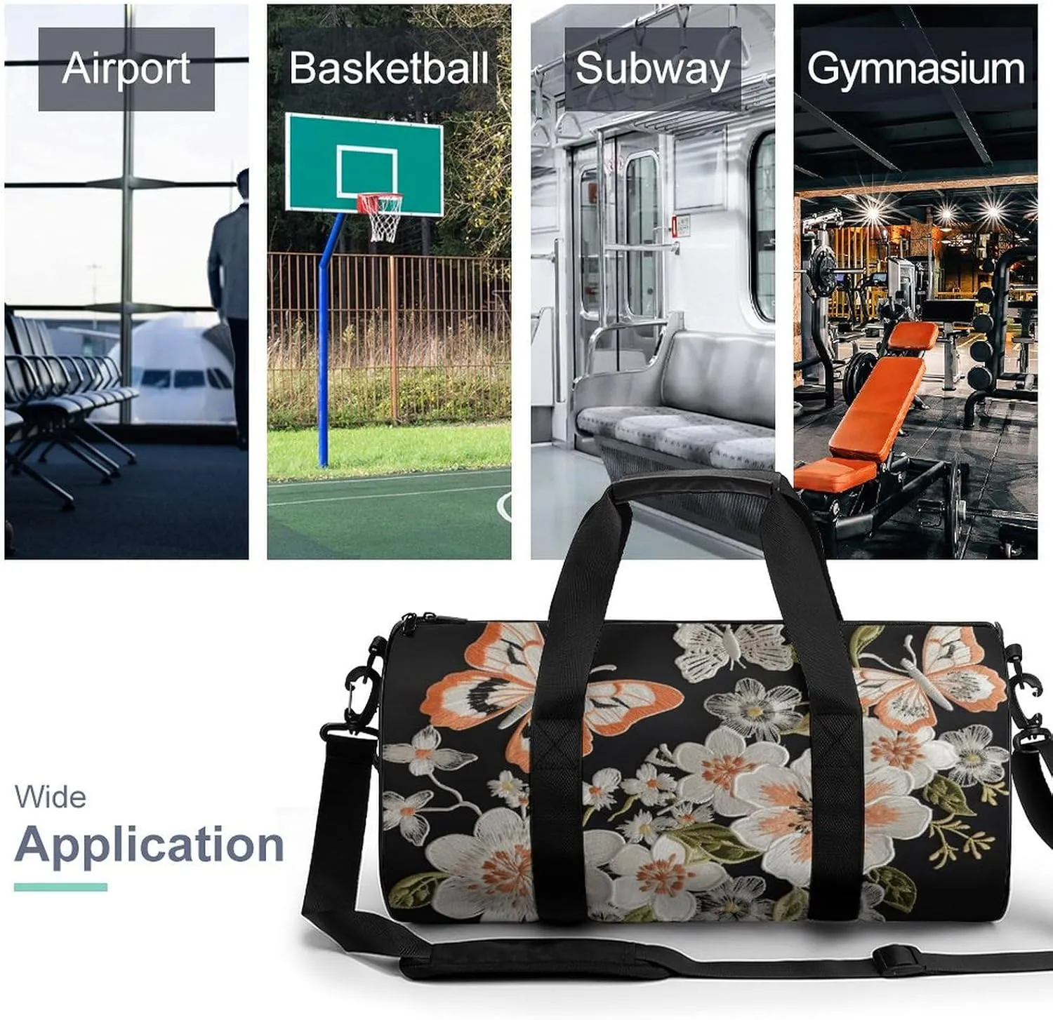 Gym Bags for Men Women Flowers And Butterflie Duffle Bag Travel Overnight Bag with Shoe Compartment Tote Bags