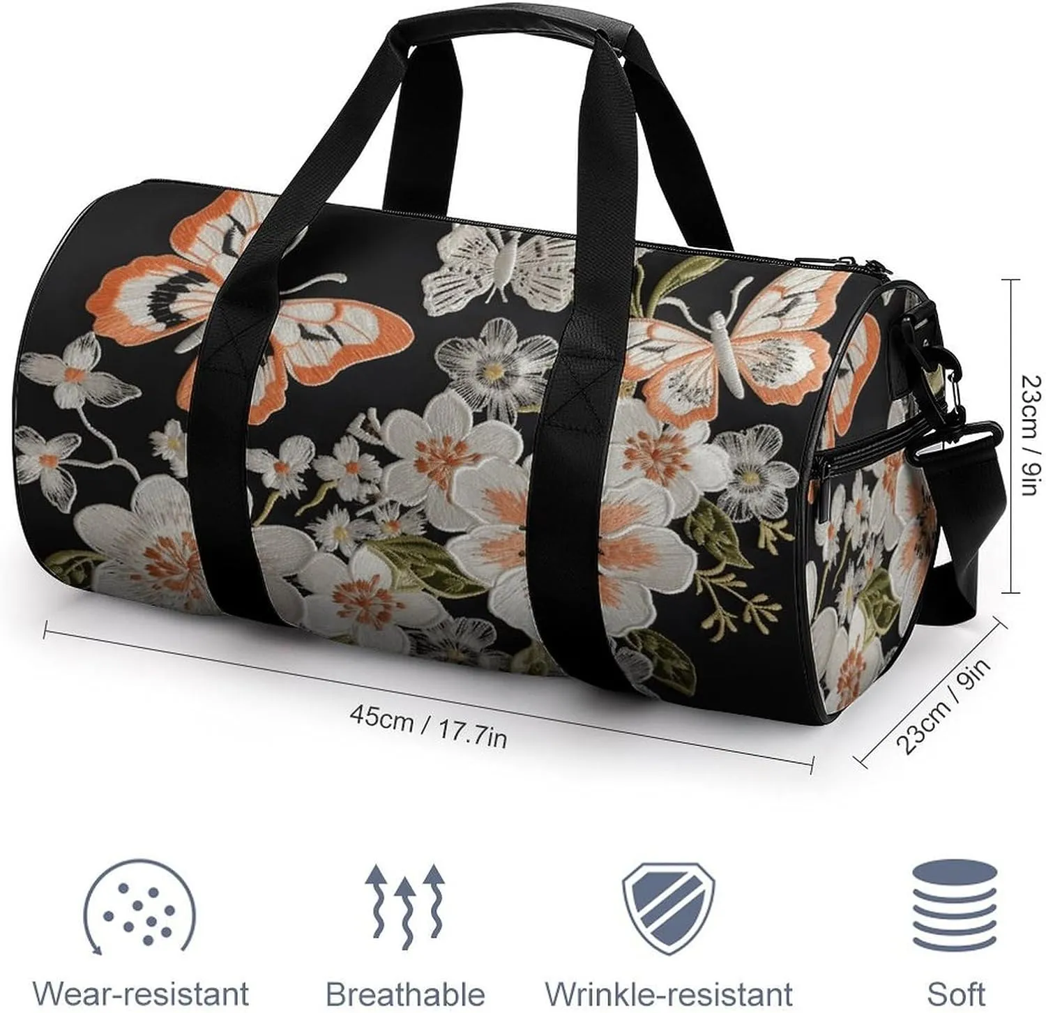Gym Bags for Men Women Flowers And Butterflie Duffle Bag Travel Overnight Bag with Shoe Compartment Tote Bags