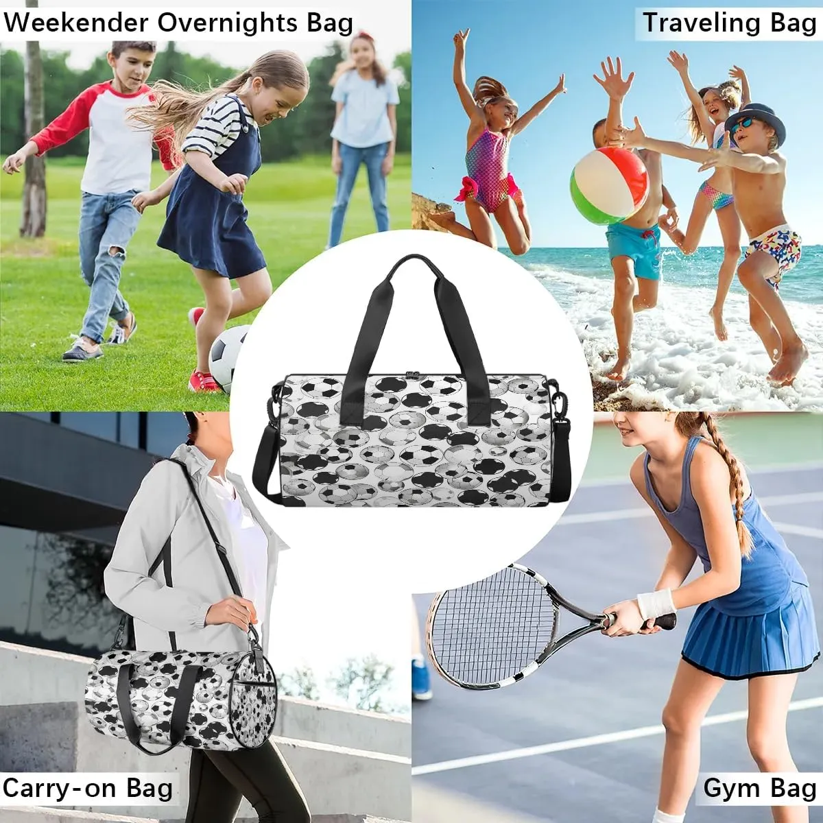 Gym Bags for Men Women Football Soccer Ball Sports Duffel Bags Carry On Travel Duffle Bag with Detachable Adjustable Shoulder Strap Overnight Weekender Bag