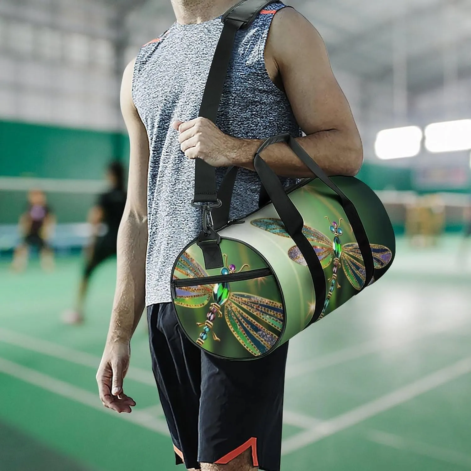 Gym Bags for Men Women Jewel Dragonfly Duffle Bag Travel Overnight Bag with Shoe Compartment Tote Bags