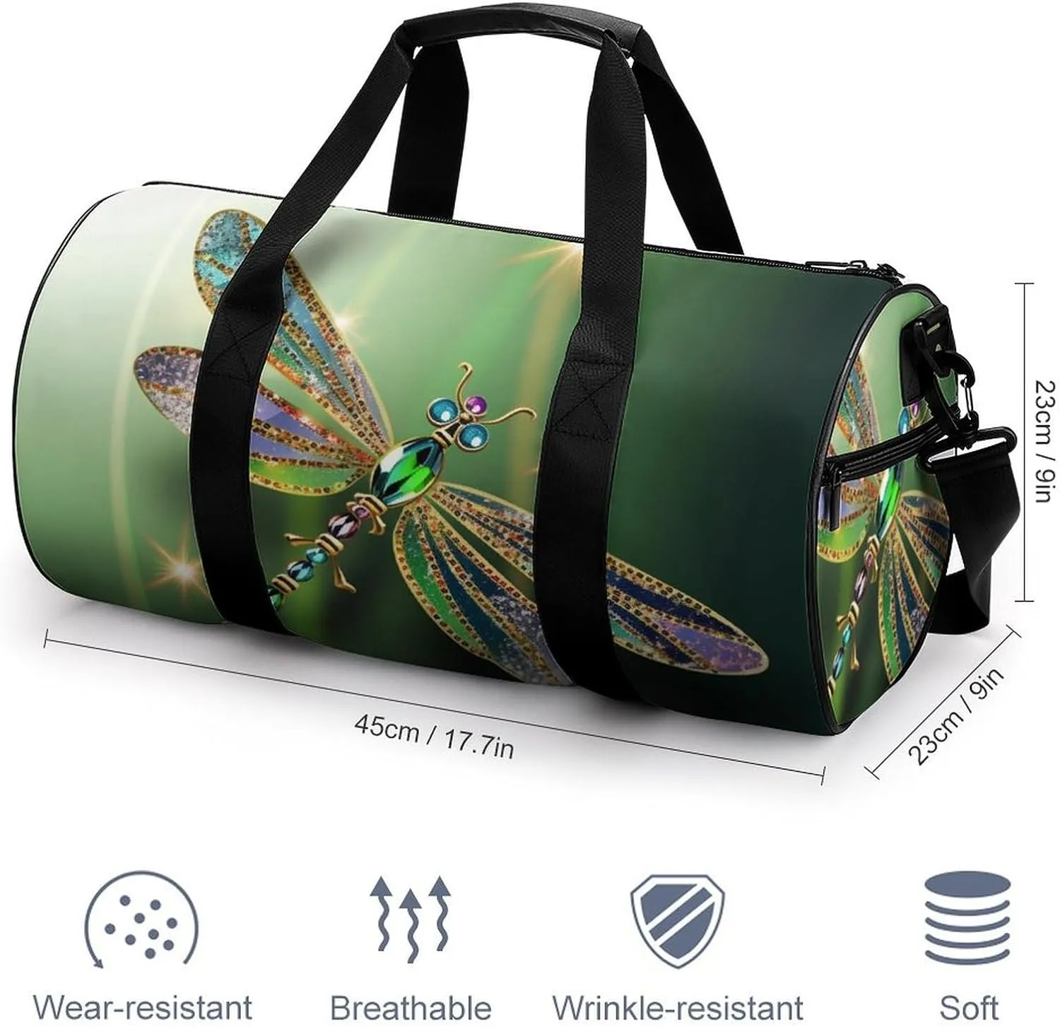 Gym Bags for Men Women Jewel Dragonfly Duffle Bag Travel Overnight Bag with Shoe Compartment Tote Bags