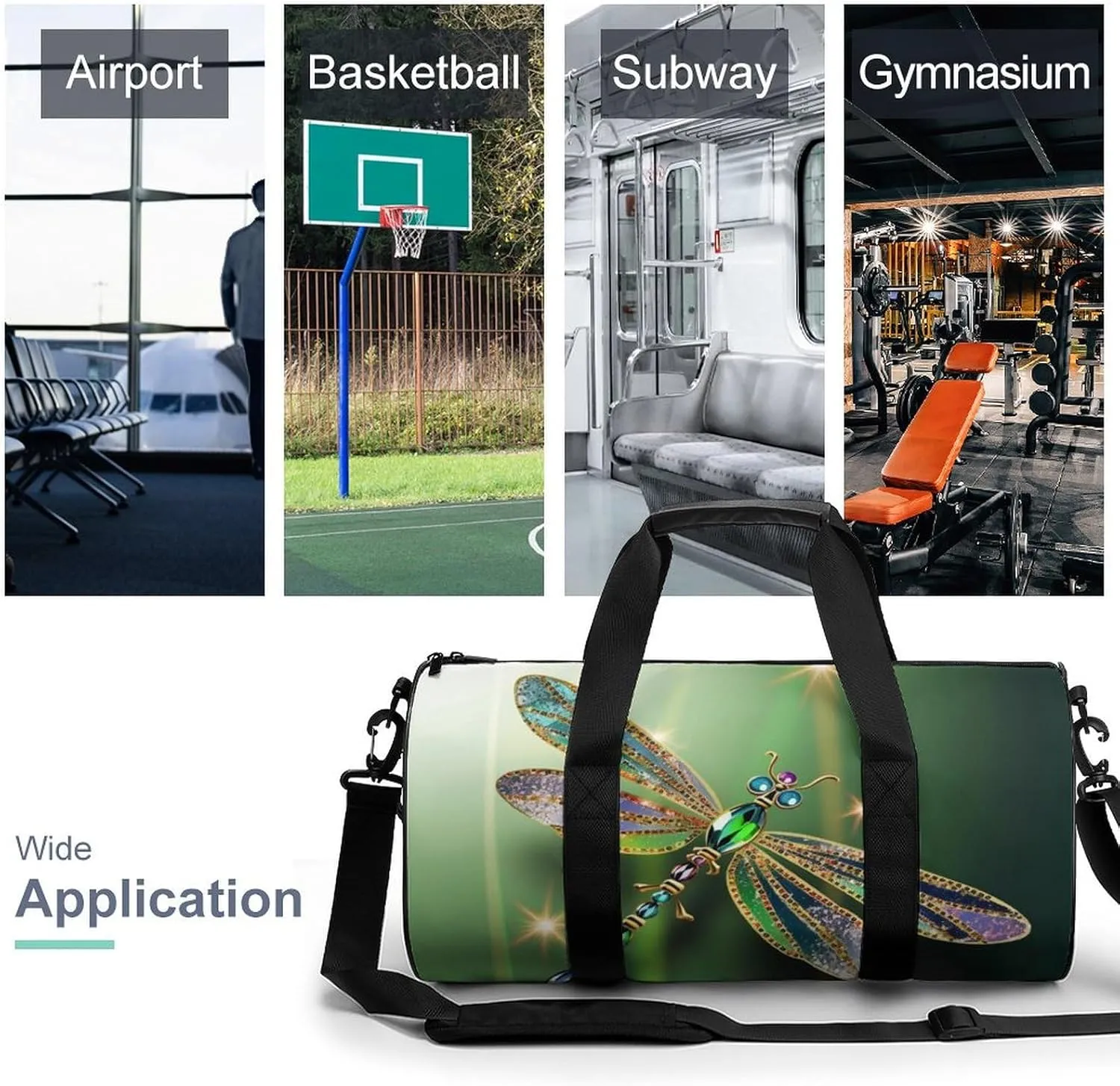 Gym Bags for Men Women Jewel Dragonfly Duffle Bag Travel Overnight Bag with Shoe Compartment Tote Bags