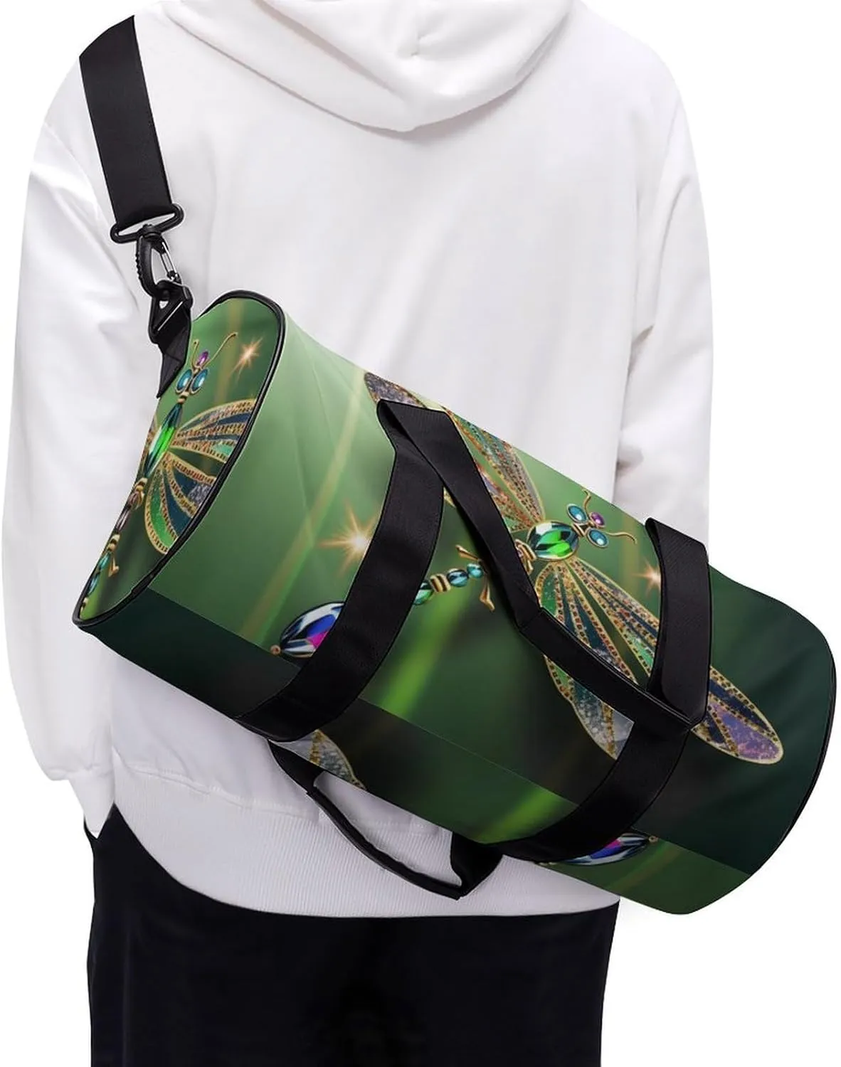 Gym Bags for Men Women Jewel Dragonfly Duffle Bag Travel Overnight Bag with Shoe Compartment Tote Bags