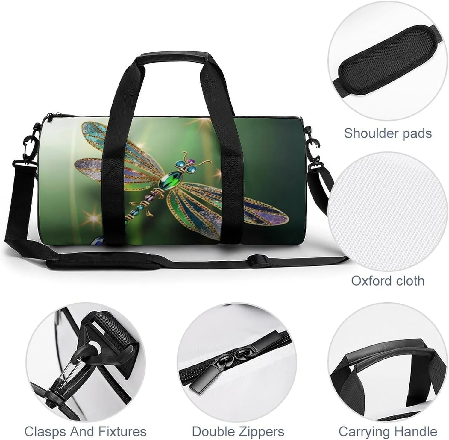 Gym Bags for Men Women Jewel Dragonfly Duffle Bag Travel Overnight Bag with Shoe Compartment Tote Bags