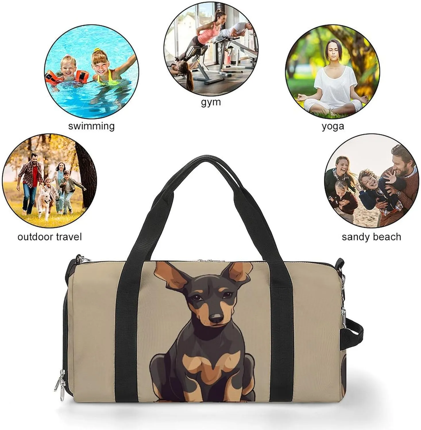 Gym Bags Small Doberman Puppy with Erect Ears Duffel Bag Overnight Bag with Shoe Compartment Carryon Bag for Men Women