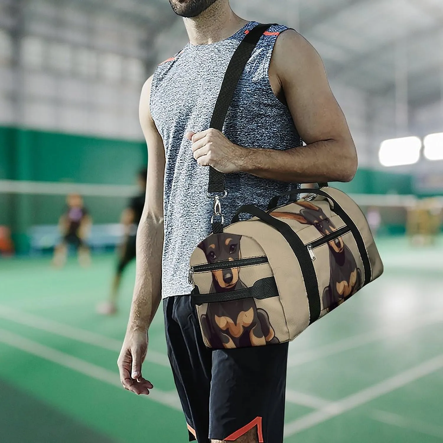 Gym Bags Small Doberman Puppy with Erect Ears Duffel Bag Overnight Bag with Shoe Compartment Carryon Bag for Men Women