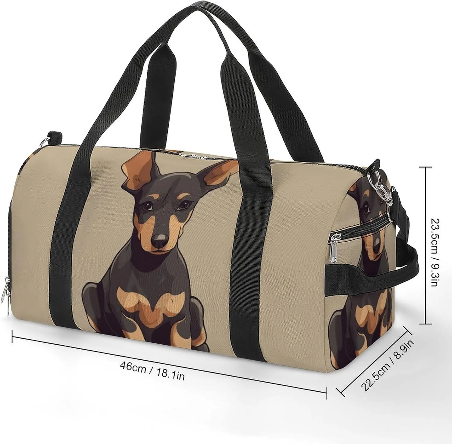 Gym Bags Small Doberman Puppy with Erect Ears Duffel Bag Overnight Bag with Shoe Compartment Carryon Bag for Men Women