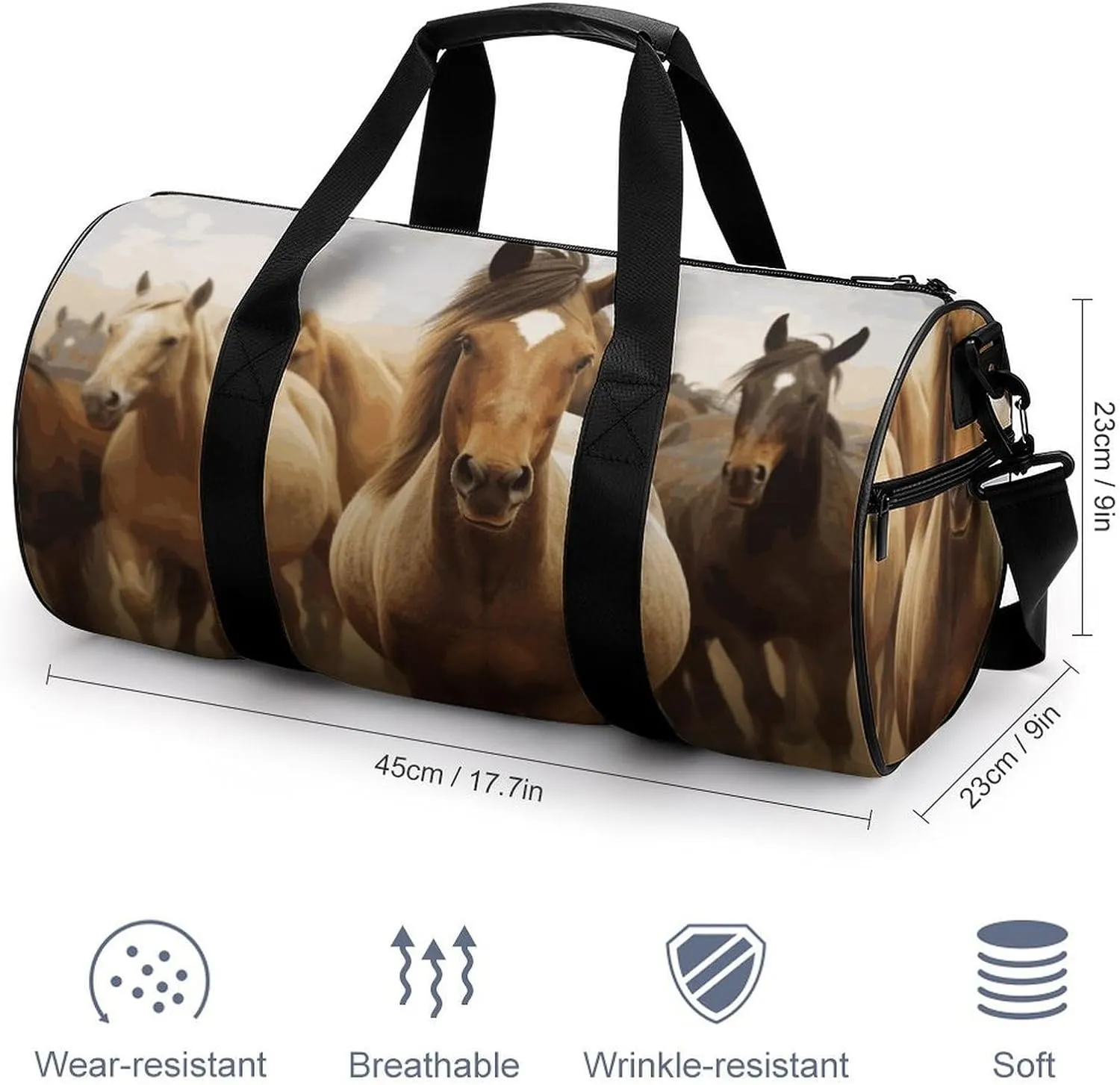 Gym Bags Small Many Horses Duffel Bag Overnight Bag with Shoe Compartment Carryon Bag for Men Women