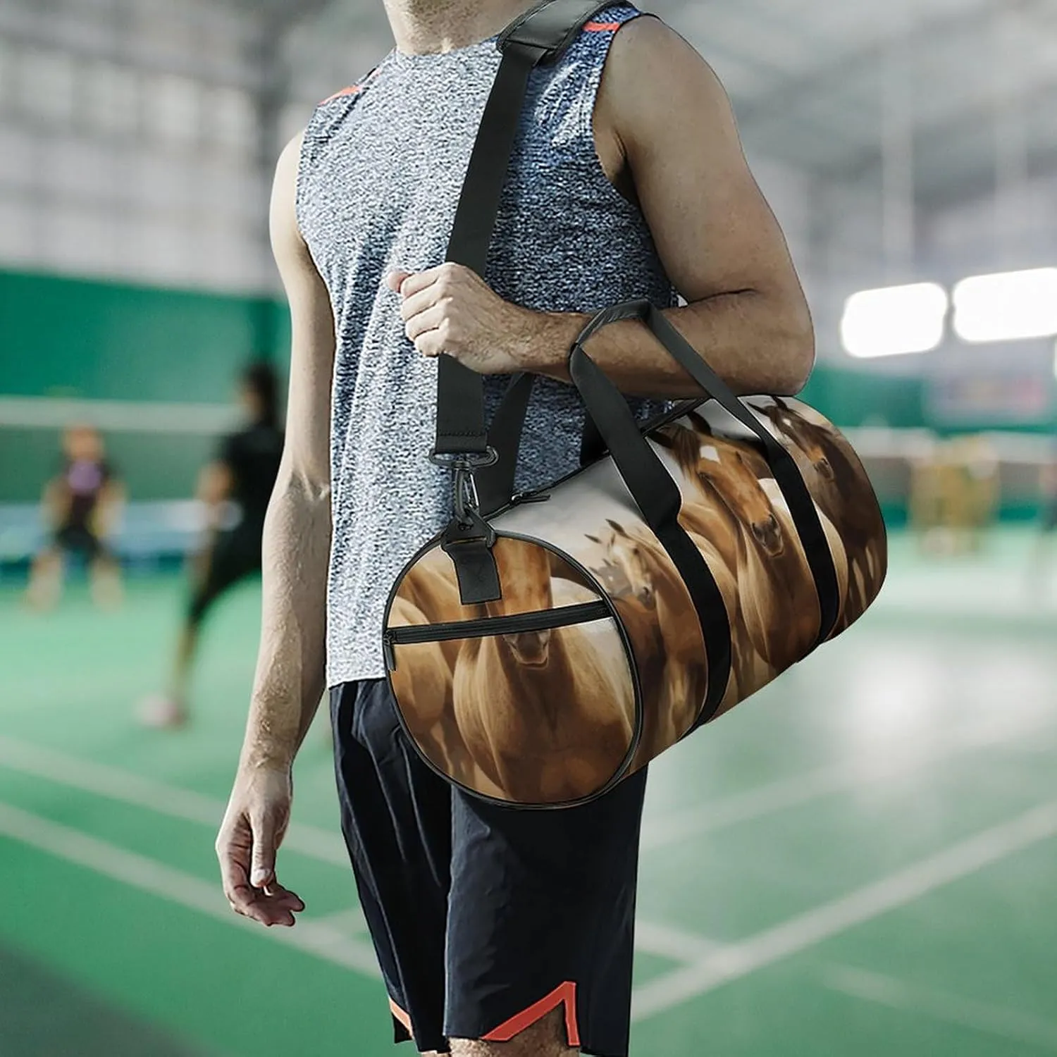 Gym Bags Small Many Horses Duffel Bag Overnight Bag with Shoe Compartment Carryon Bag for Men Women