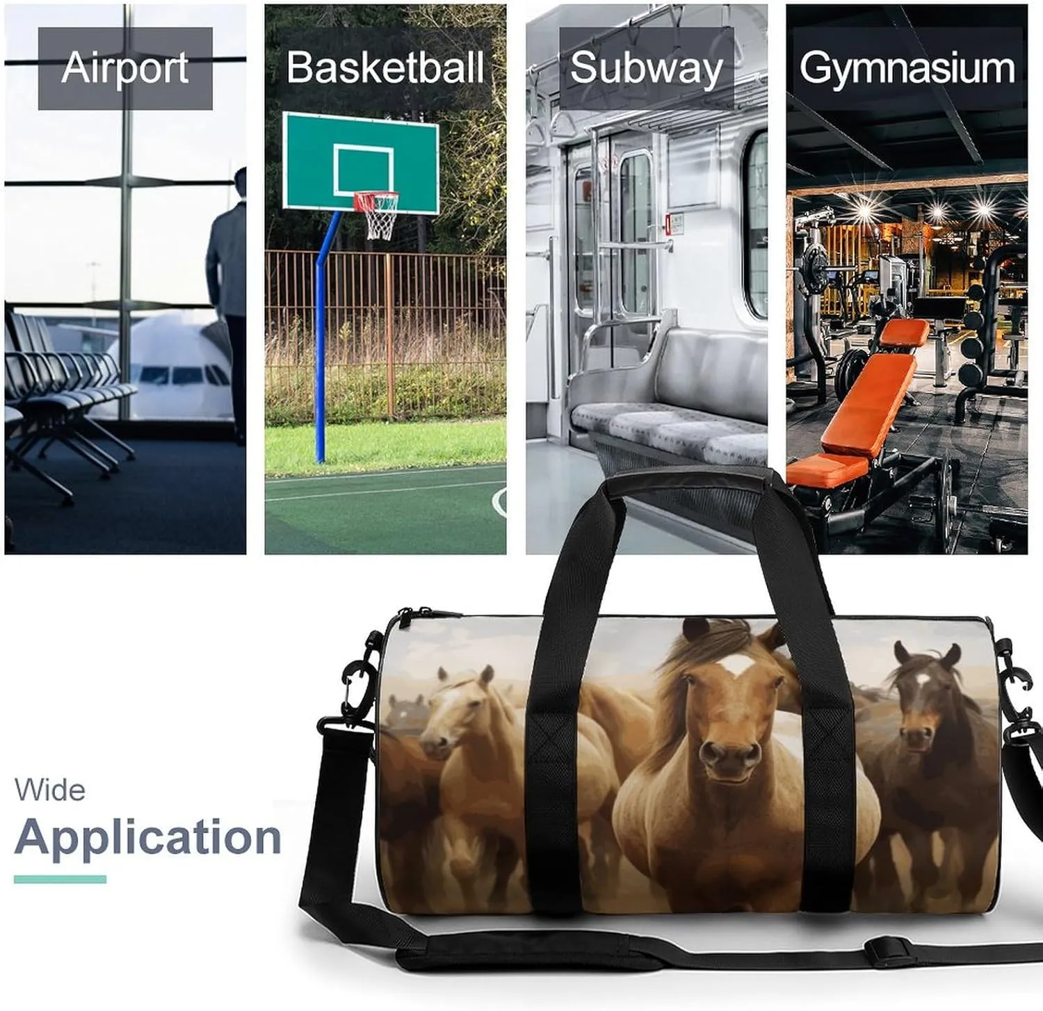 Gym Bags Small Many Horses Duffel Bag Overnight Bag with Shoe Compartment Carryon Bag for Men Women