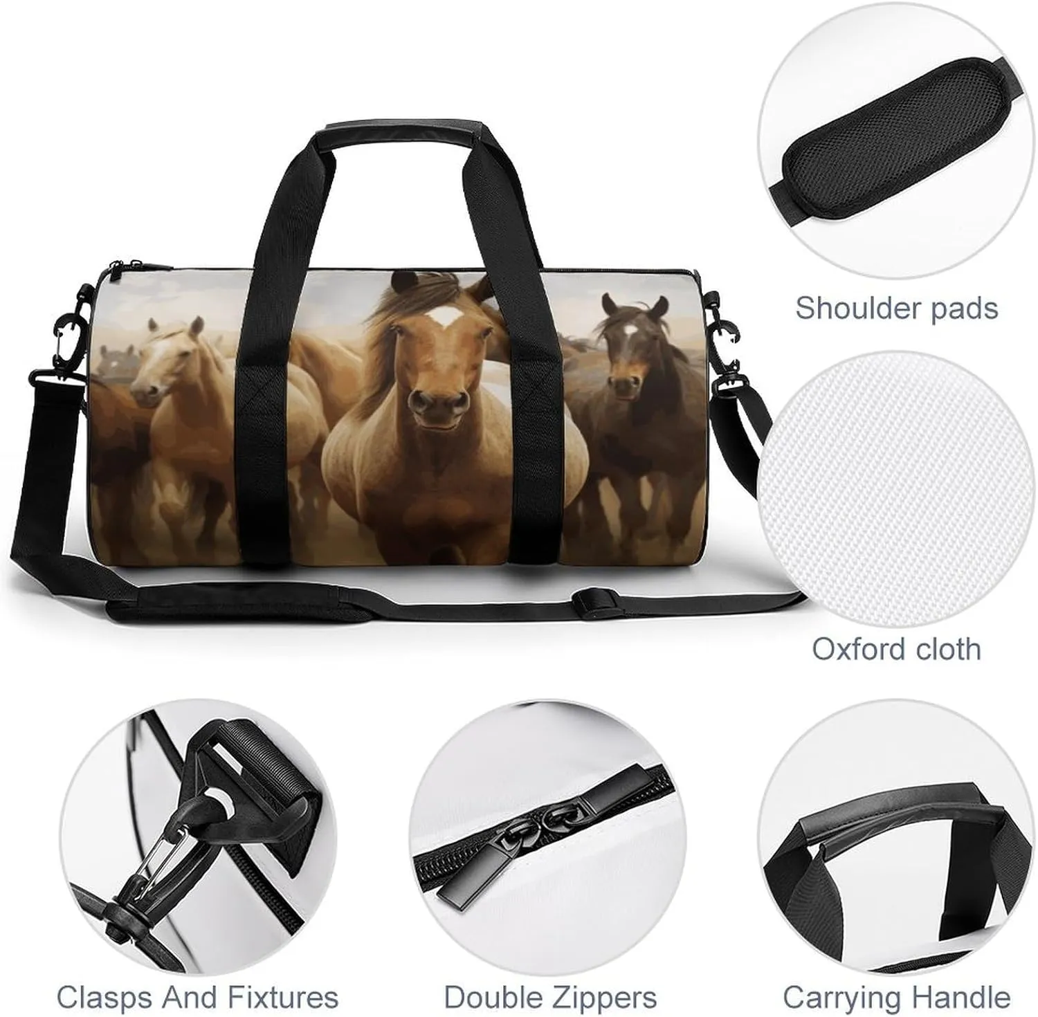 Gym Bags Small Many Horses Duffel Bag Overnight Bag with Shoe Compartment Carryon Bag for Men Women