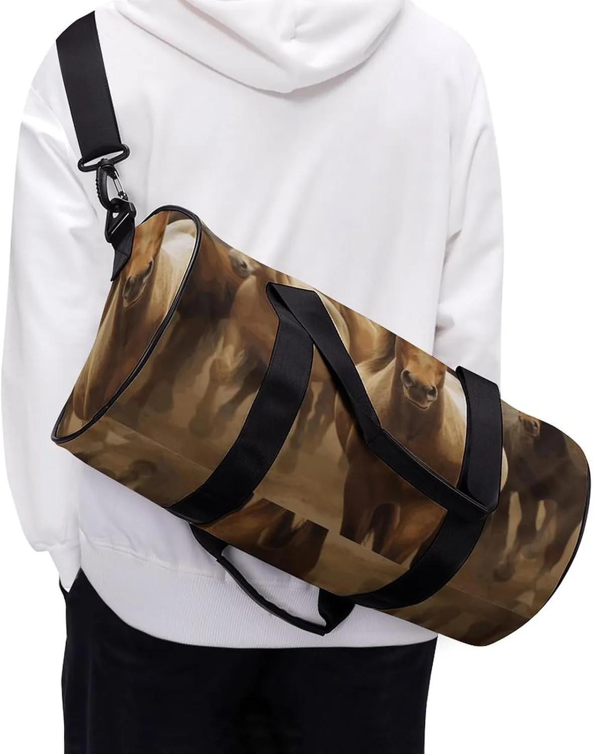 Gym Bags Small Many Horses Duffel Bag Overnight Bag with Shoe Compartment Carryon Bag for Men Women