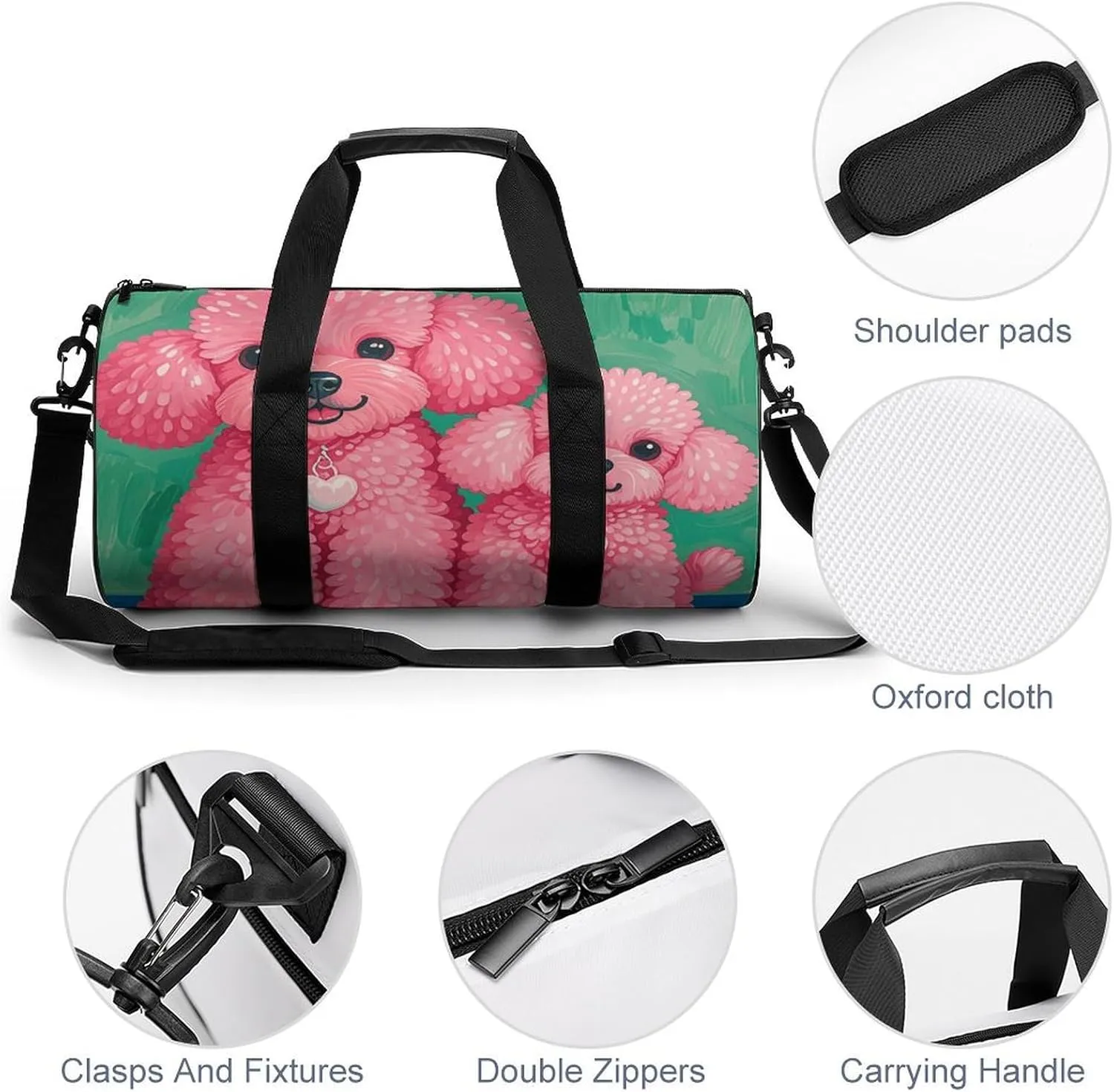 Gym Bags Small Poodles Dogs Duffel Bag Overnight Bag with Shoe Compartment Carryon Bag for Men Women