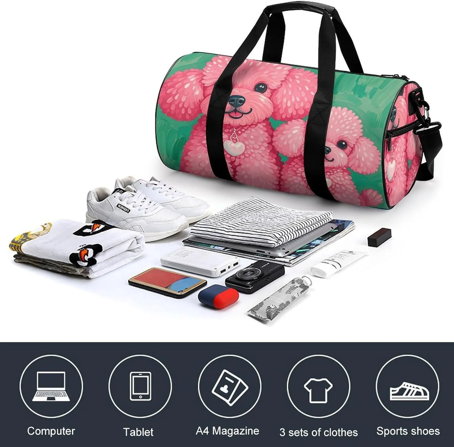 Gym Bags Small Poodles Dogs Duffel Bag Overnight Bag with Shoe Compartment Carryon Bag for Men Women