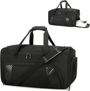 Gym Duffle Bag for Men - 22 Inch Sports Travel Duffel Bags with Shoe Compartment, Overnight Weekender Gym Carry On Luggage Bag for Sport, Camping, Fitness & Workout, Black