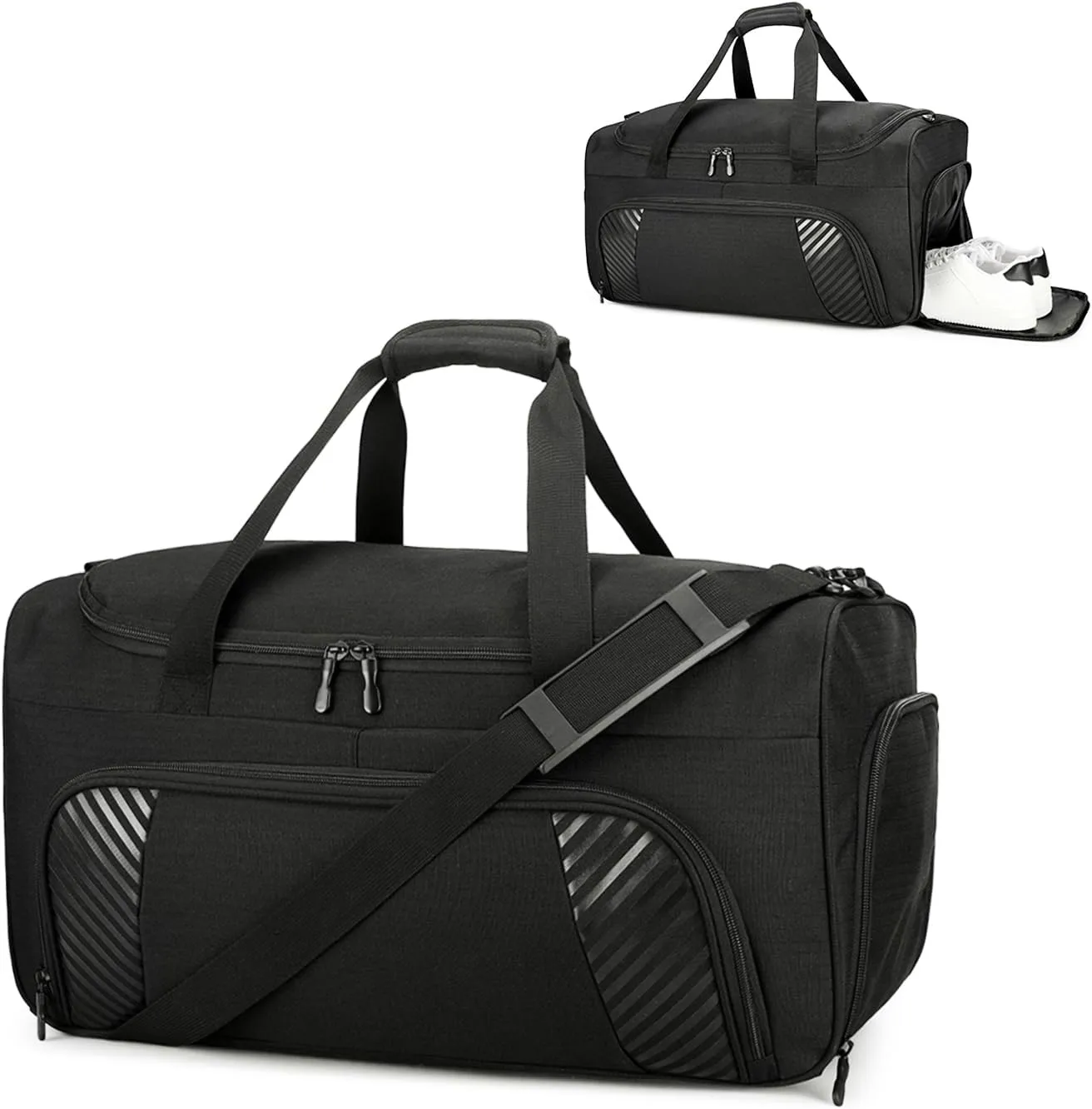 Gym Duffle Bag for Men - 22 Inch Sports Travel Duffel Bags with Shoe Compartment, Overnight Weekender Gym Carry On Luggage Bag for Sport, Camping, Fitness & Workout, Black