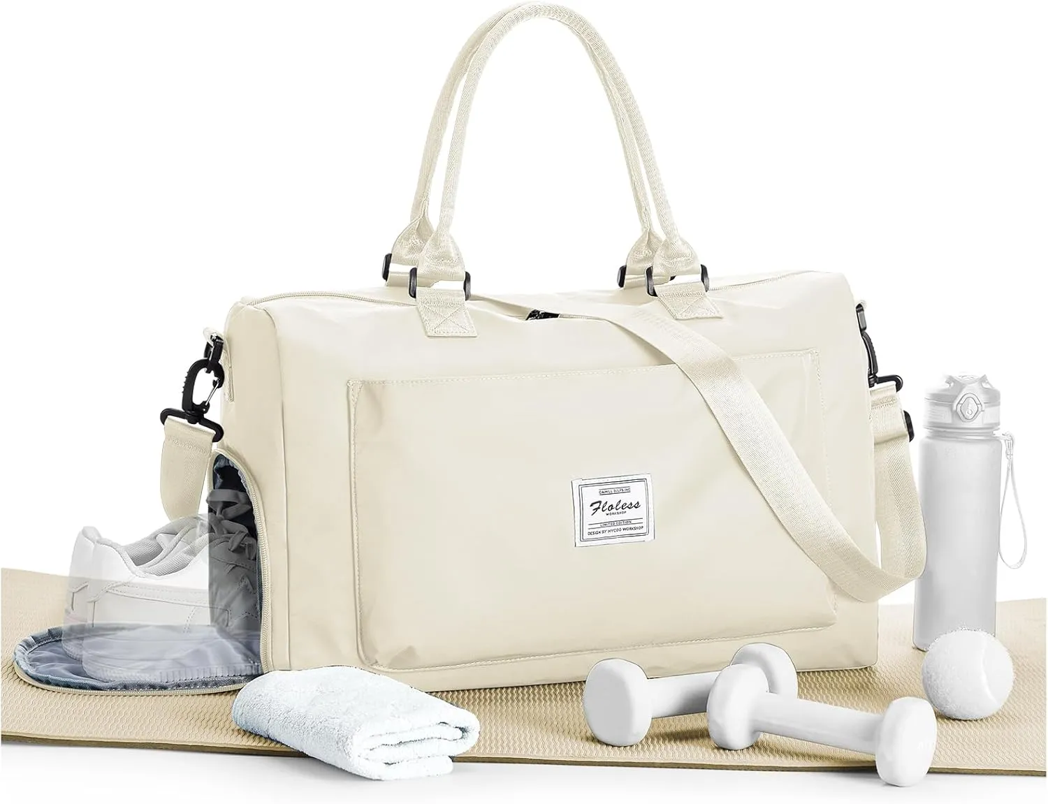 Gym Duffle Bag for Women, Mens, Sports (Beige-L, Large)