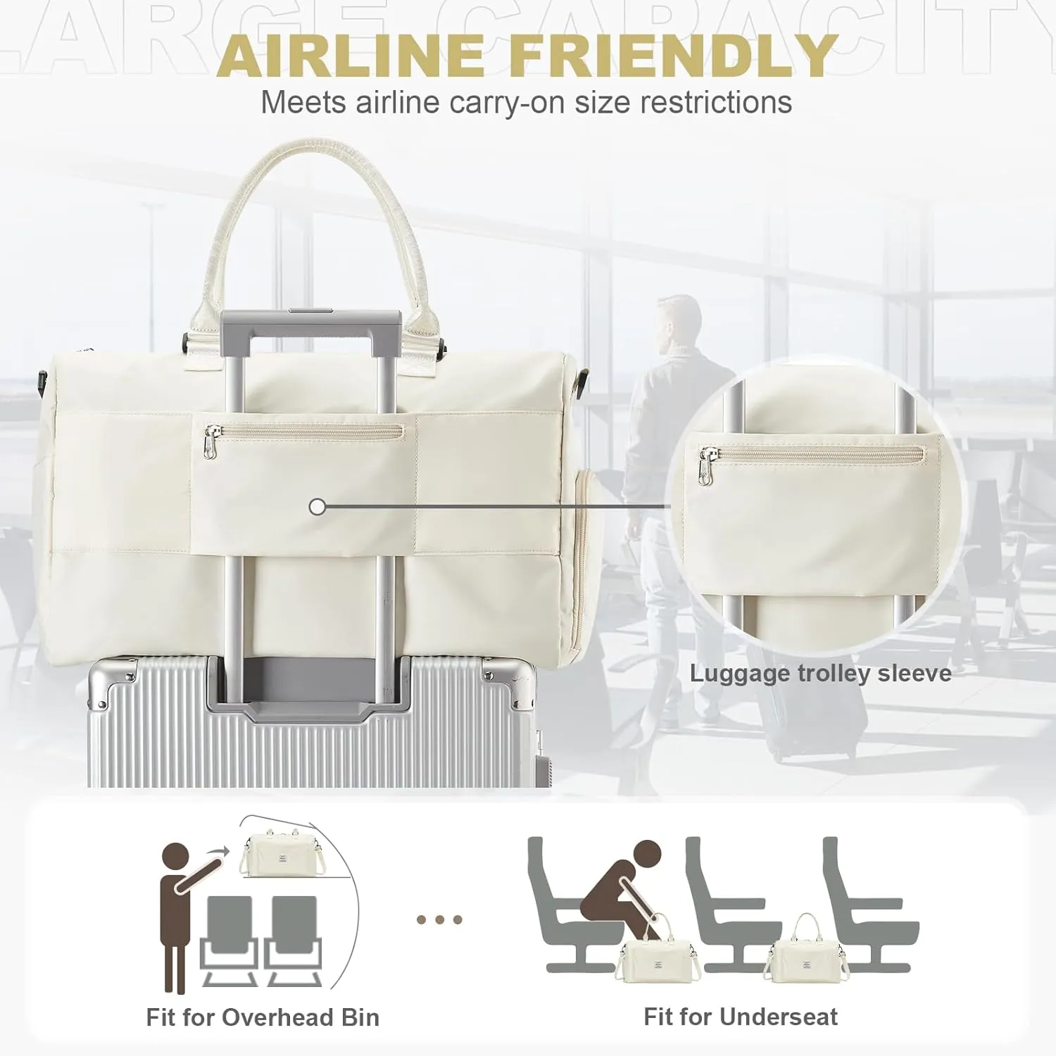 Gym Duffle Bag for Women, Mens, Sports (Beige-L, Large)