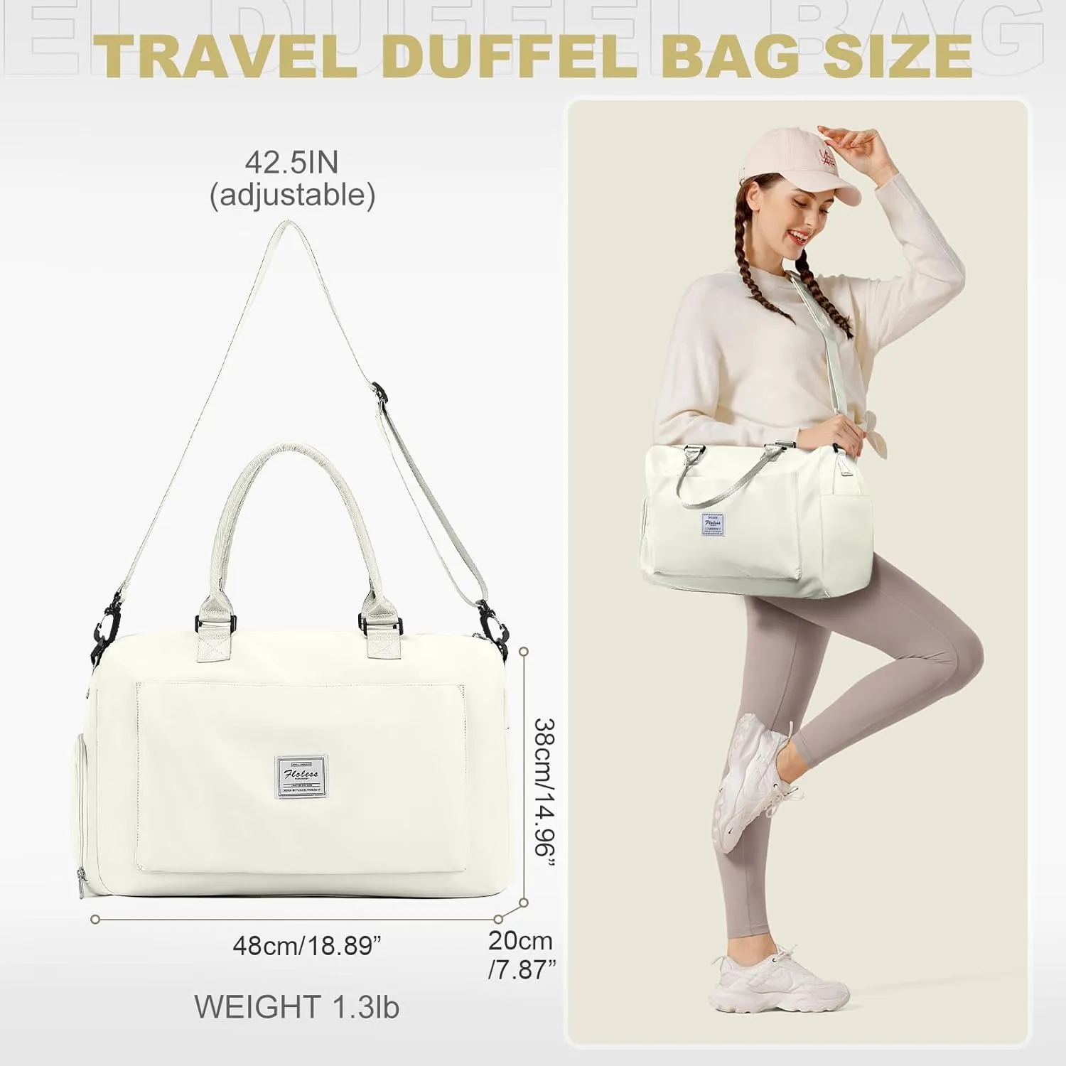 Gym Duffle Bag for Women, Mens, Sports (Beige-L, Large)