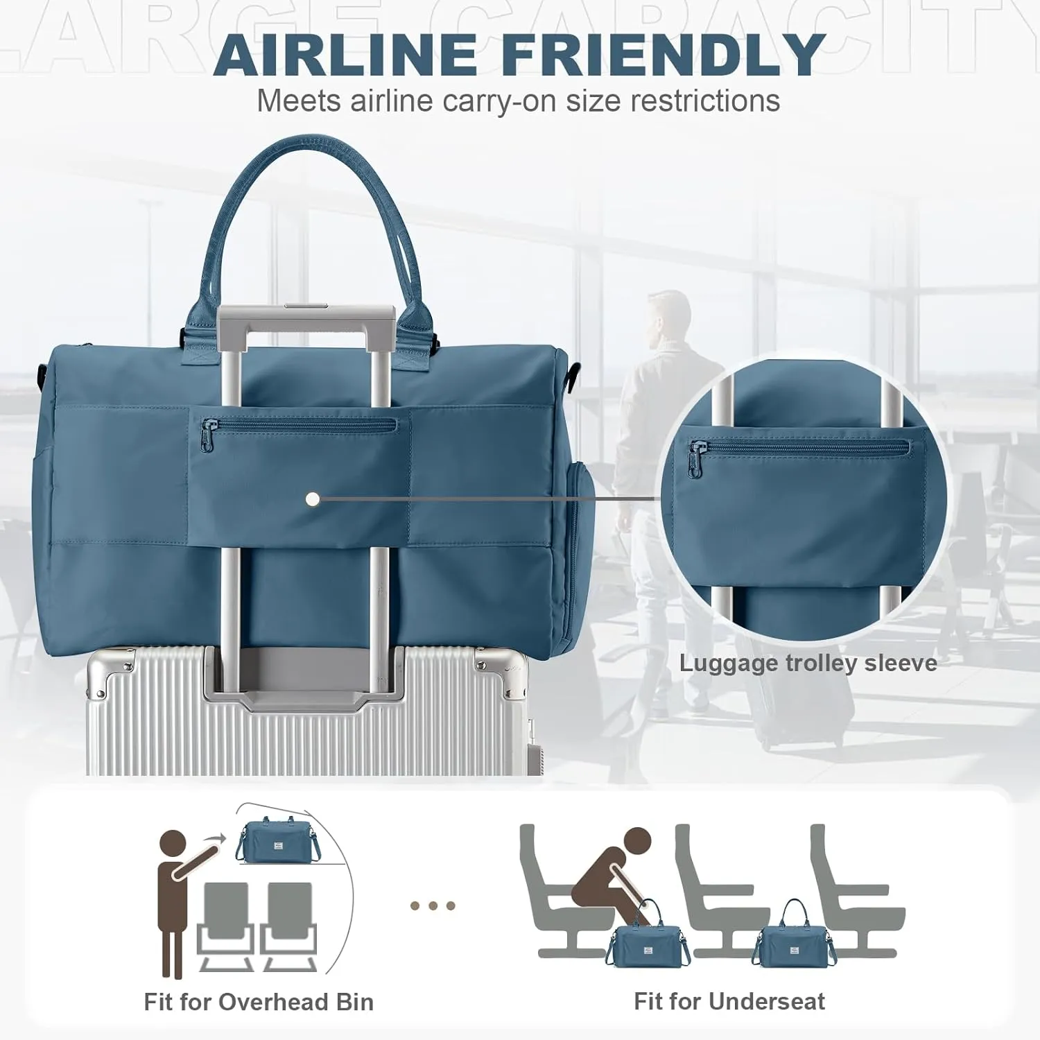 Gym Duffle Bag for Women, Mens, Sports (Blue, Large)