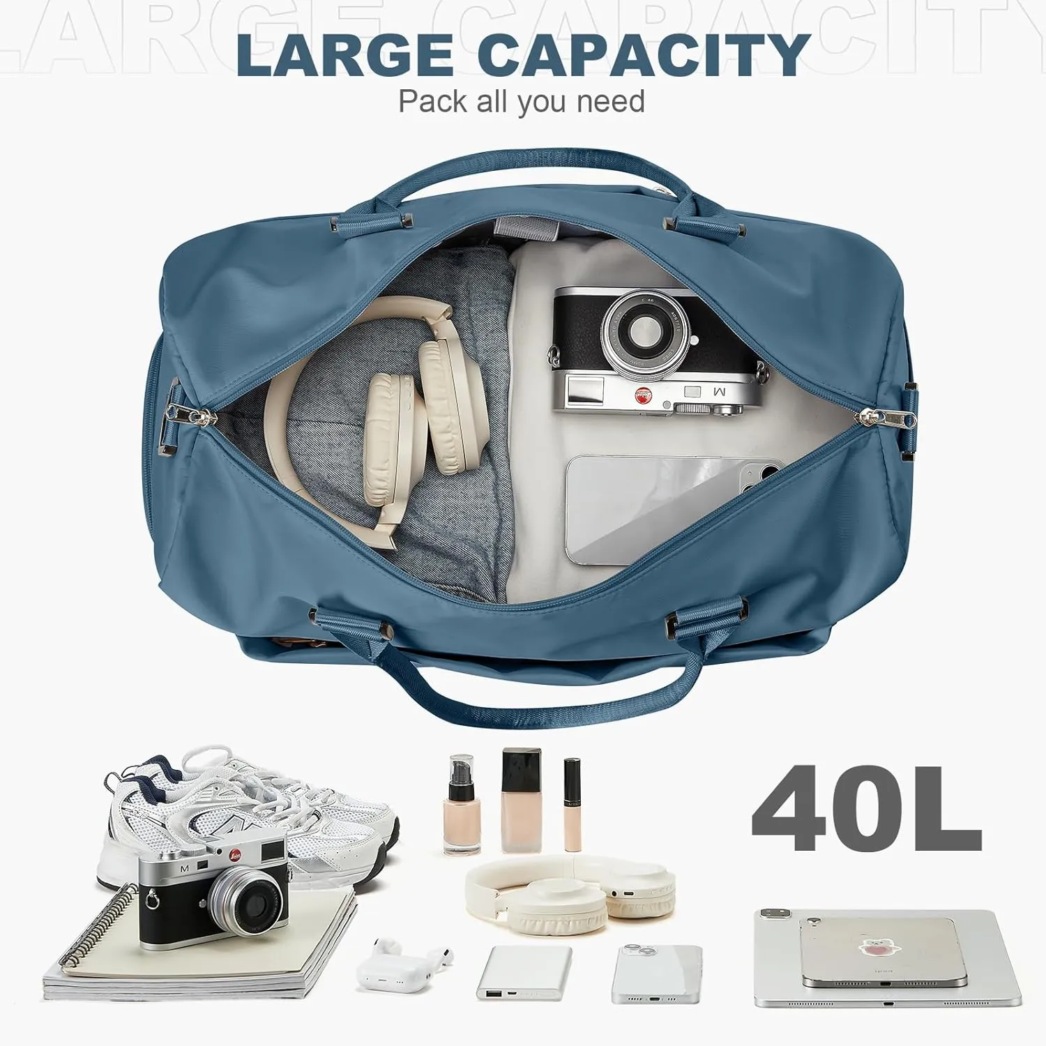 Gym Duffle Bag for Women, Mens, Sports (Blue, Large)