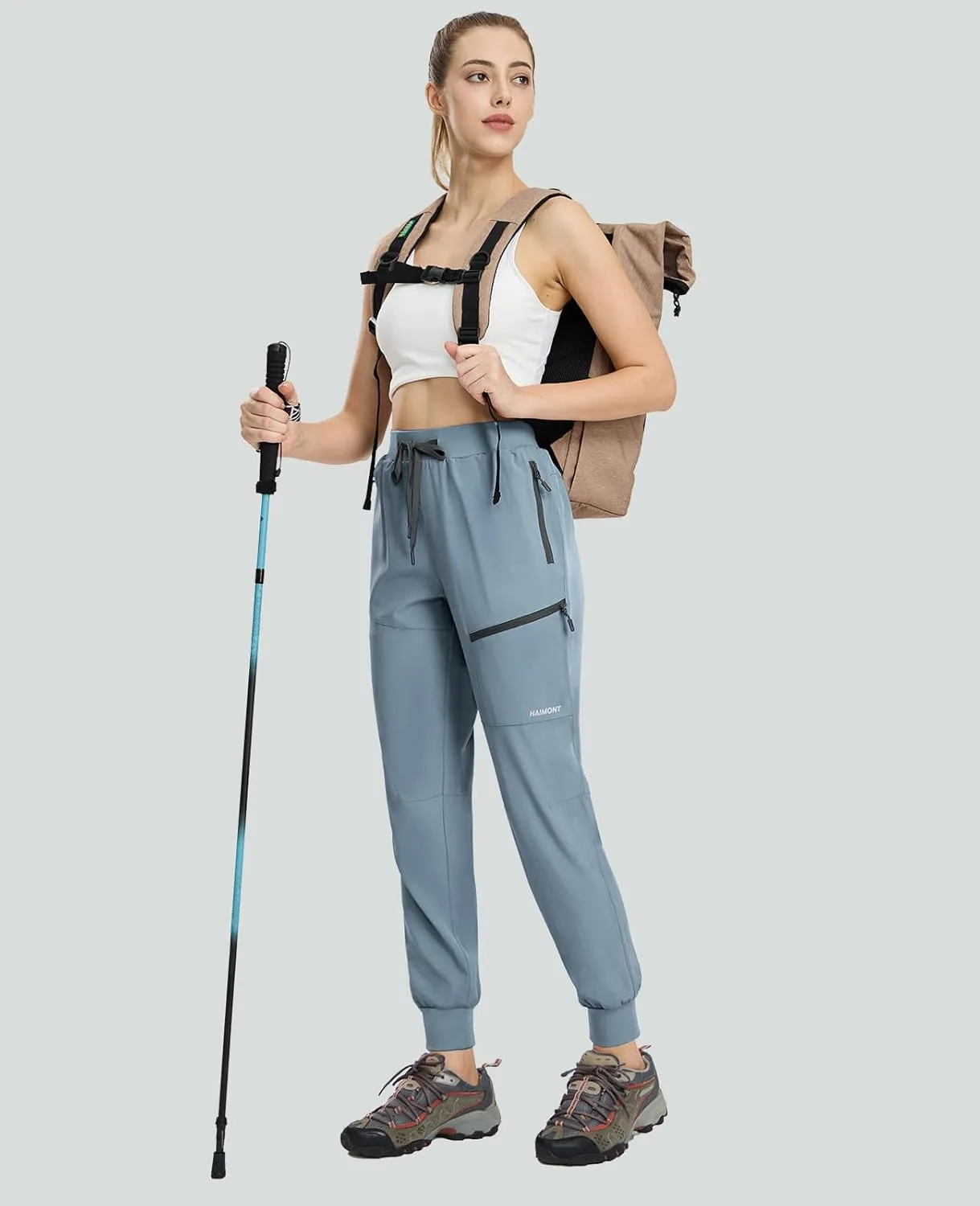 Haimont Women's Hiking Pants Joggers Lightweight Quick Dry Elastic Waist Stretch Pants with Zip Pockets Travel Camping