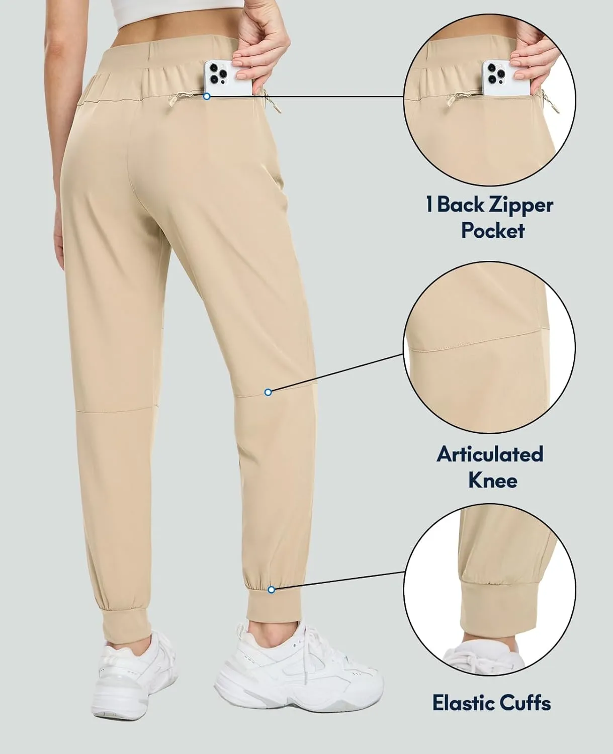 Haimont Women's Hiking Pants Joggers Lightweight Quick Dry Elastic Waist Stretch Pants with Zip Pockets Travel Camping