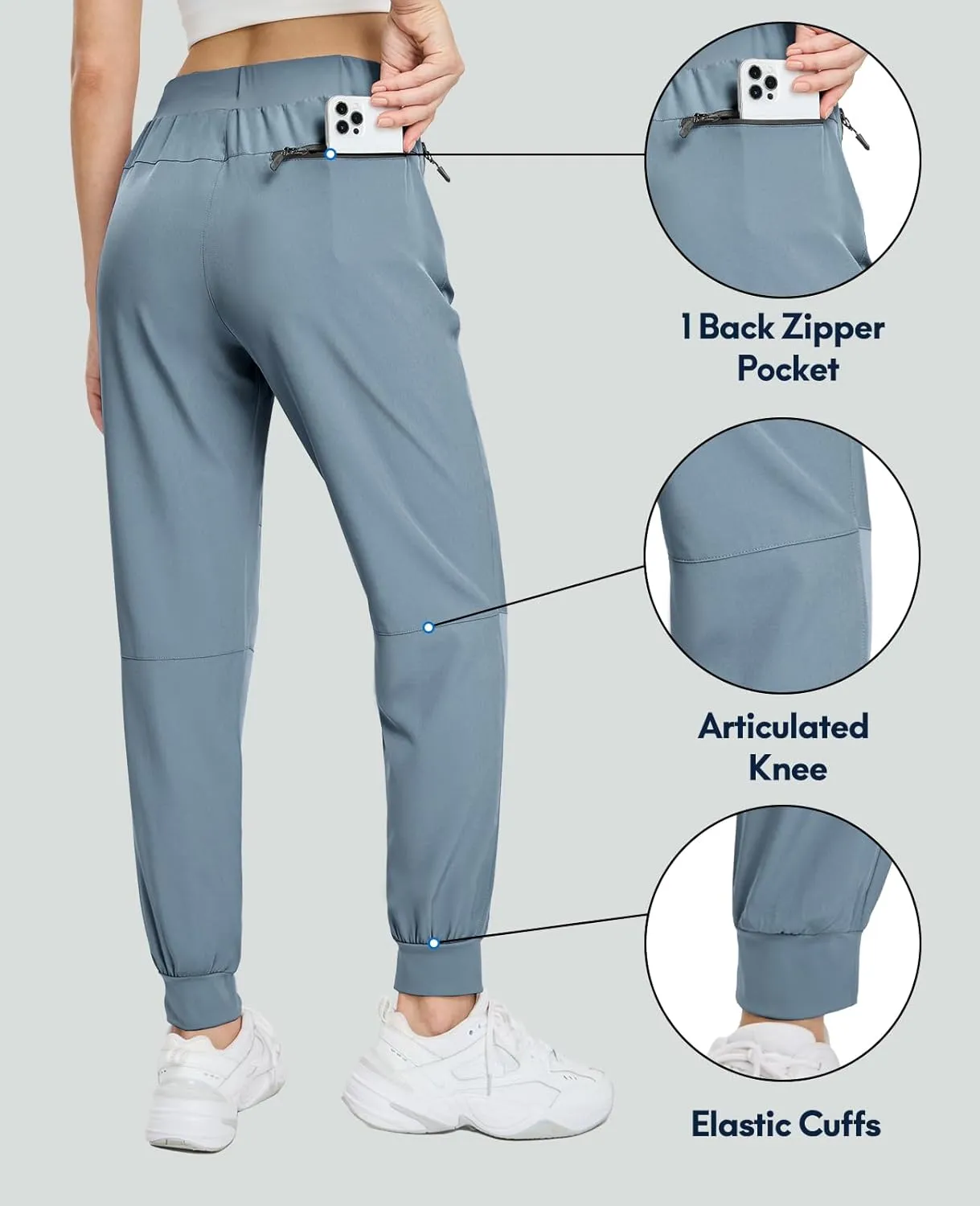 Haimont Women's Hiking Pants Joggers Lightweight Quick Dry Elastic Waist Stretch Pants with Zip Pockets Travel Camping