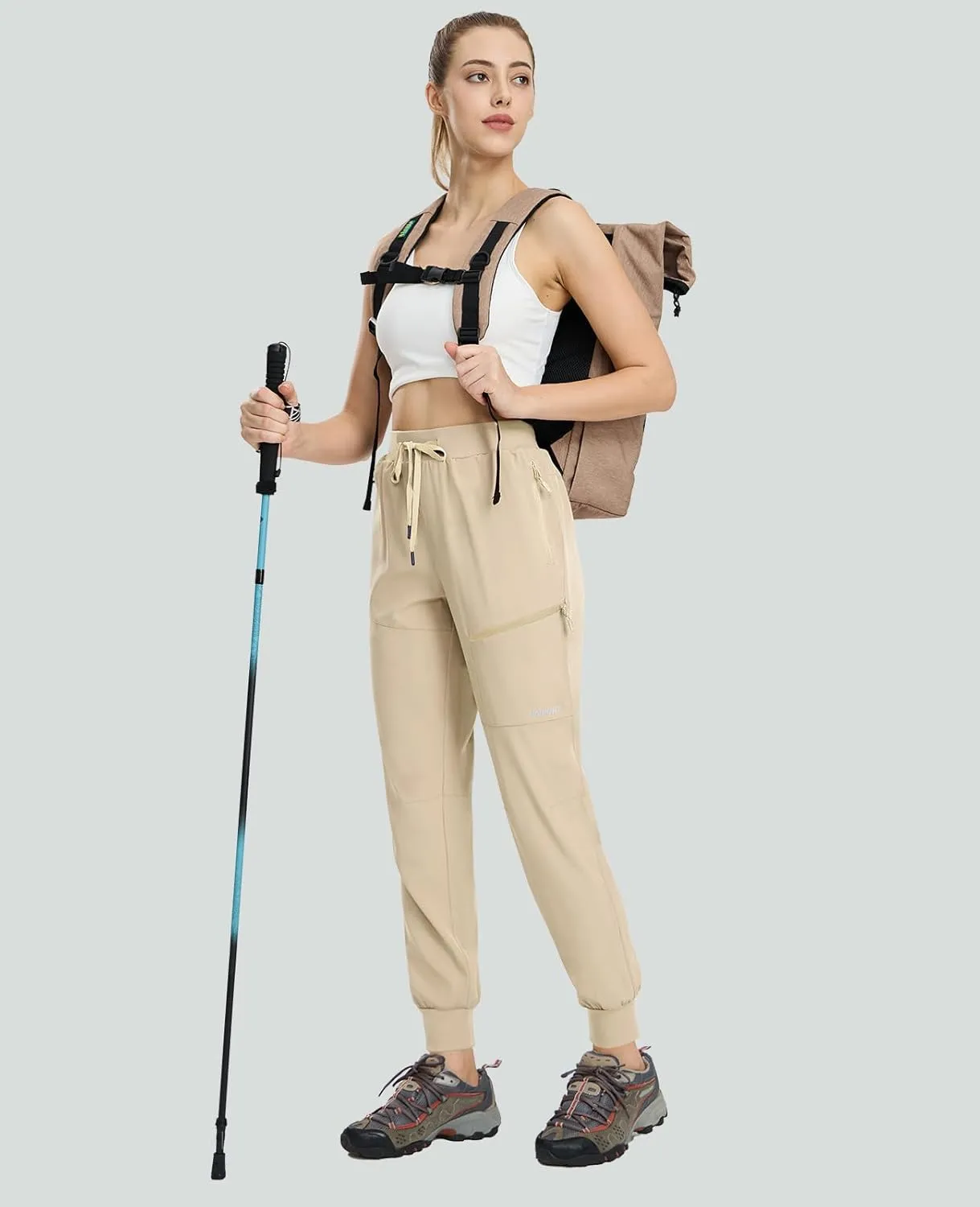 Haimont Women's Hiking Pants Joggers Lightweight Quick Dry Elastic Waist Stretch Pants with Zip Pockets Travel Camping