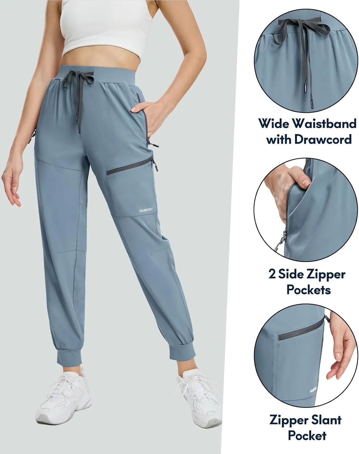Haimont Women's Hiking Pants Joggers Lightweight Quick Dry Elastic Waist Stretch Pants with Zip Pockets Travel Camping