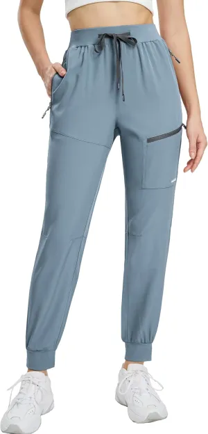 Haimont Women's Hiking Pants Joggers Lightweight Quick Dry Elastic Waist Stretch Pants with Zip Pockets Travel Camping