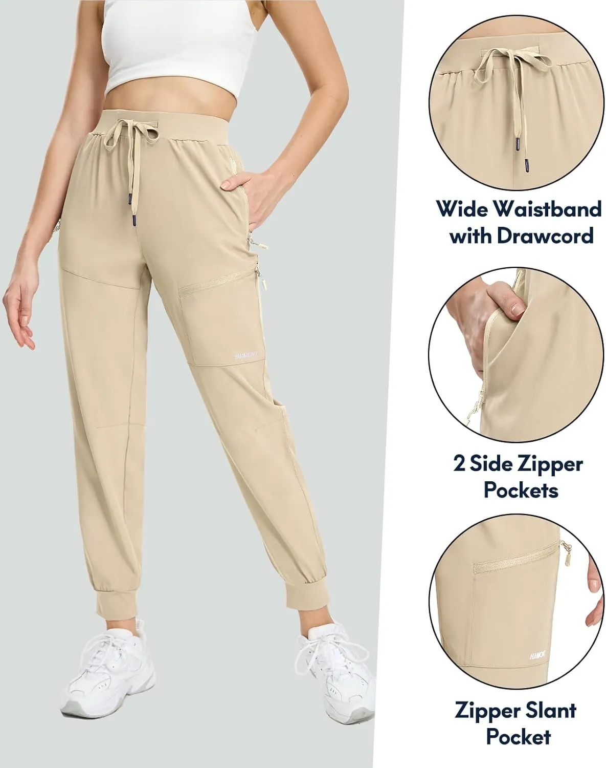 Haimont Women's Hiking Pants Joggers Lightweight Quick Dry Elastic Waist Stretch Pants with Zip Pockets Travel Camping