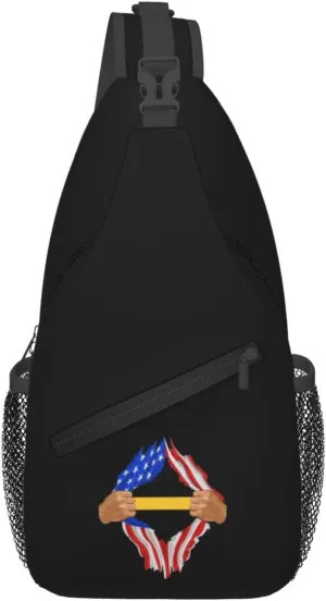 Hand Tear Dispatchers And Communication Personnel Thin Gold Line Flag Crossbody Bags For Women Men Chest Backpack Gym Shoulder Bag Travel Outdoor Sports Casual Crossbody Bags