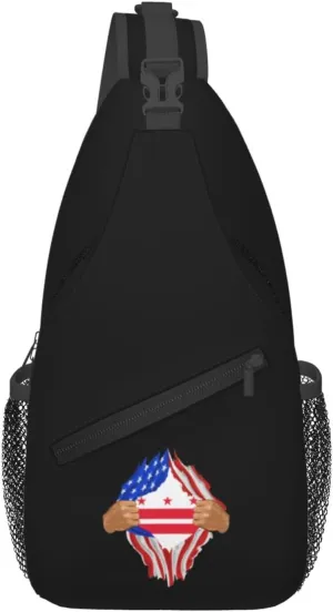Hand Tear Flag Of The District Of Columbia Crossbody Bags For Women Men Chest Backpack Gym Shoulder Bag Travel Outdoor Sports Casual Crossbody Bags