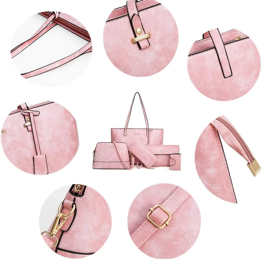 Handbag Set for Women 5 Pack Tote Purse Handbags Set PU Leather Satchel Bag