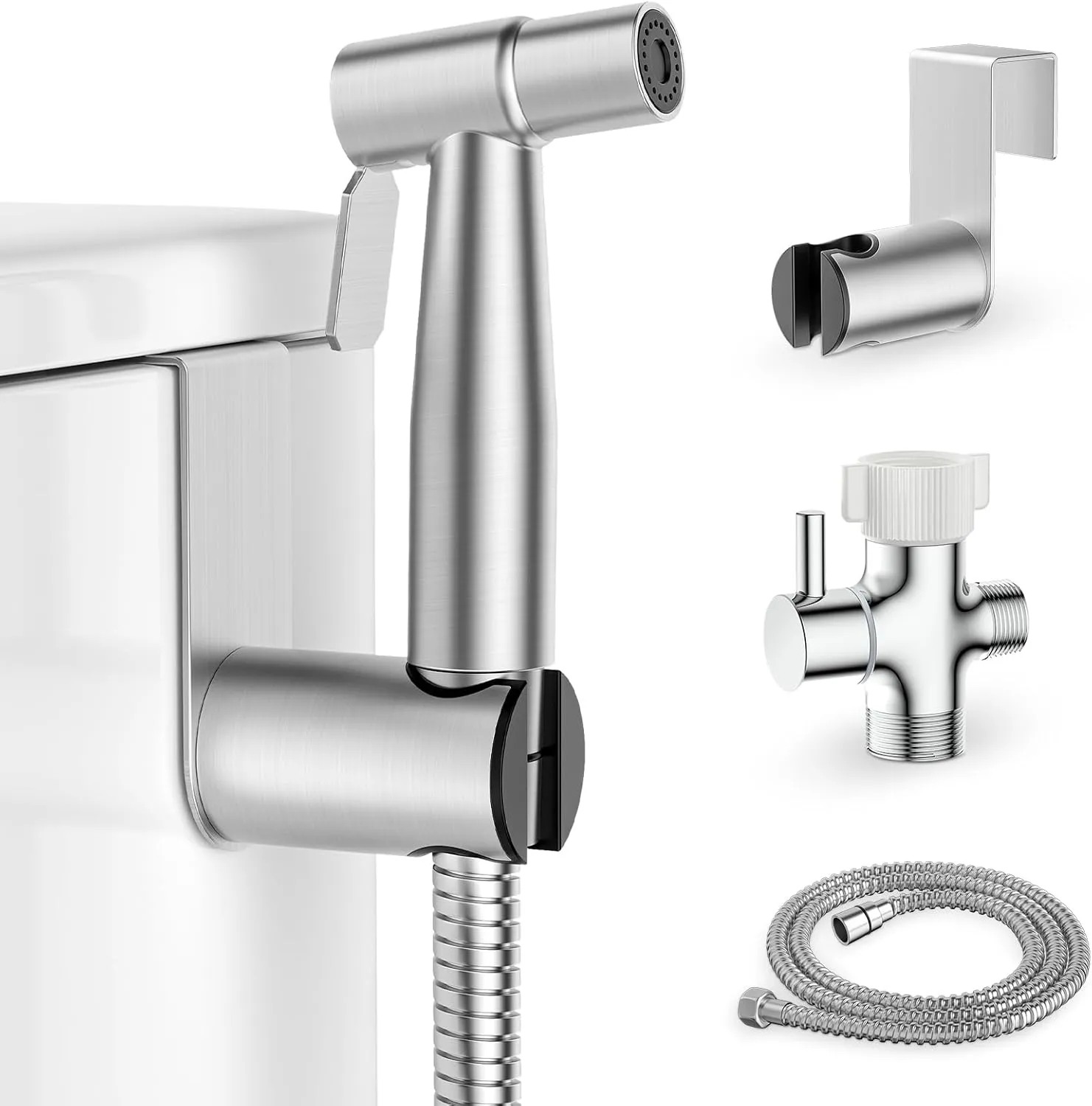 Handheld Bidet Sprayer for Toilet, Stainless Steel Handheld Jet Spray Bidet Kit with 47 inch Hose, Muslim Shower Faucet Sprayer, Bathroom Wall or Toilet Mounting, 1 Spray Mode