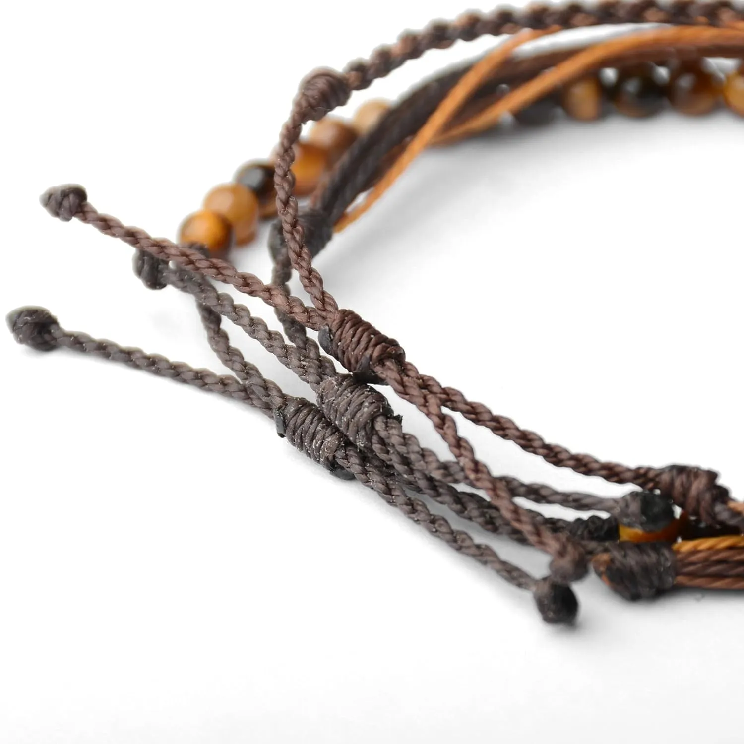Handmade Natural Stone Beaded Healing Bracelet Gift for Men Adjustable Rope String Bracelet (Tiger Eye（Bright）, Adjustable)