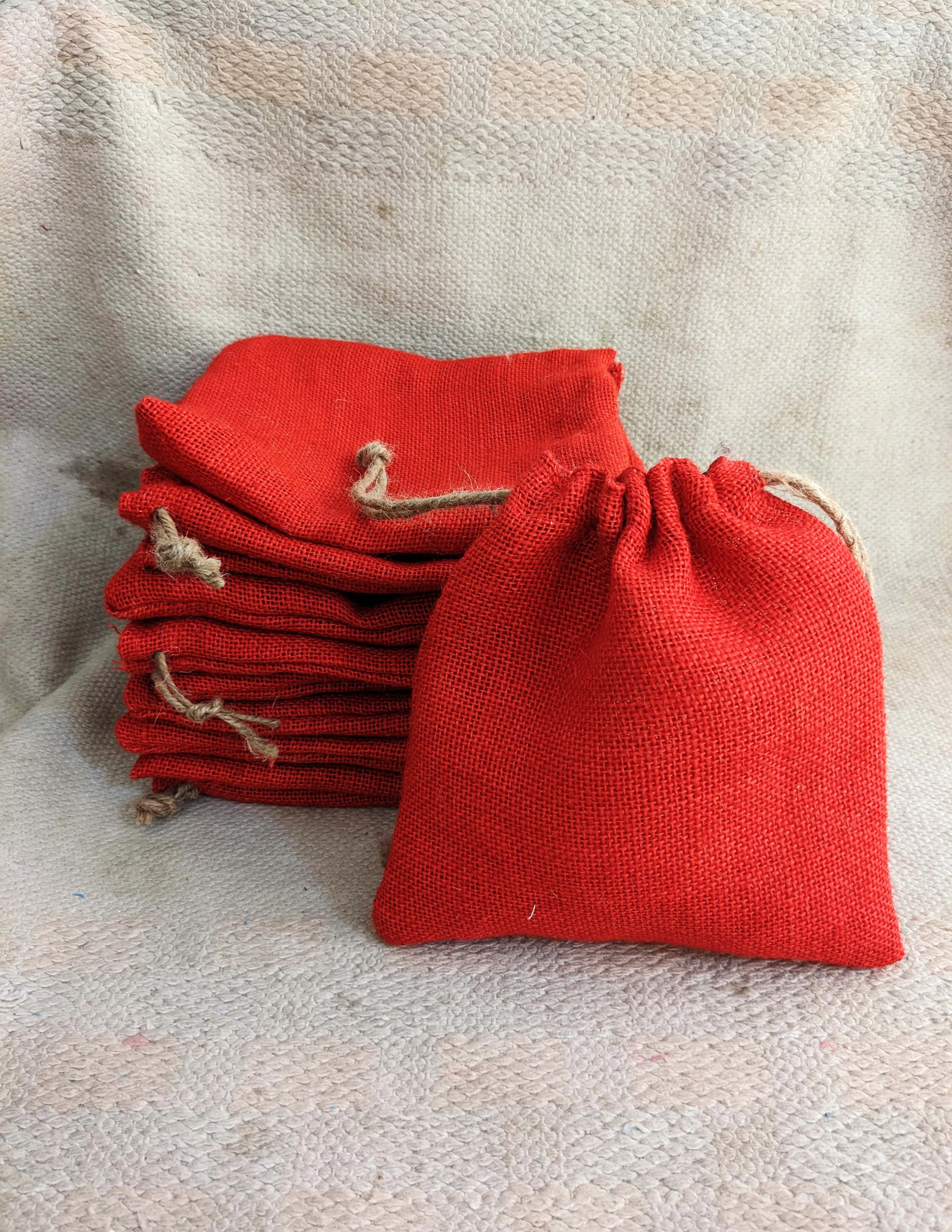Handmakers Natural Red Jute Gift Potlis Bags for Gift Pouches 7x8 inch