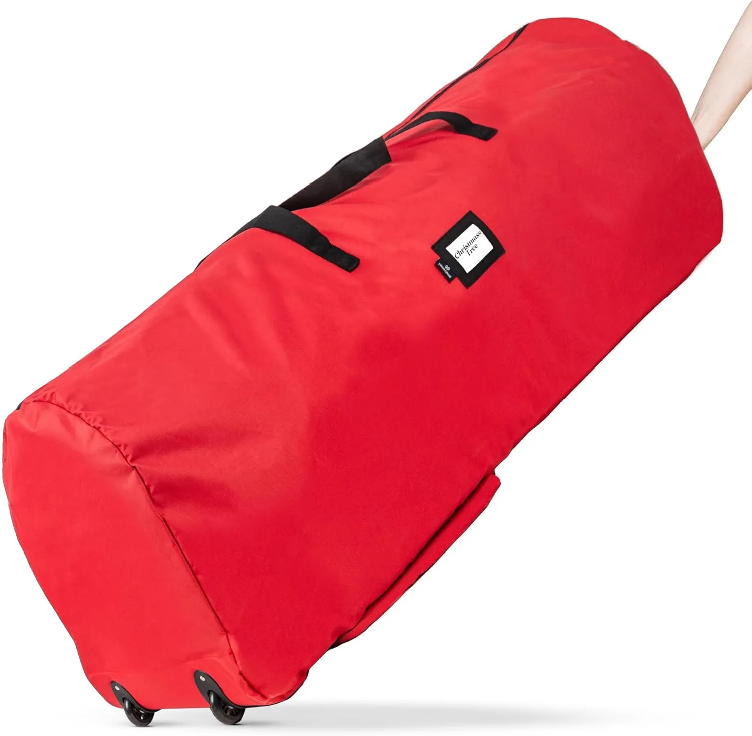 Handy Laundry Rolling Tree Storage Bag - For 7.5-Foot Artificial Christmas Holiday Tree. Zippered Bag, Carry Handles and Wheels for Easy Transport, Protects Against Dust, Insects, and Moisture (Red)