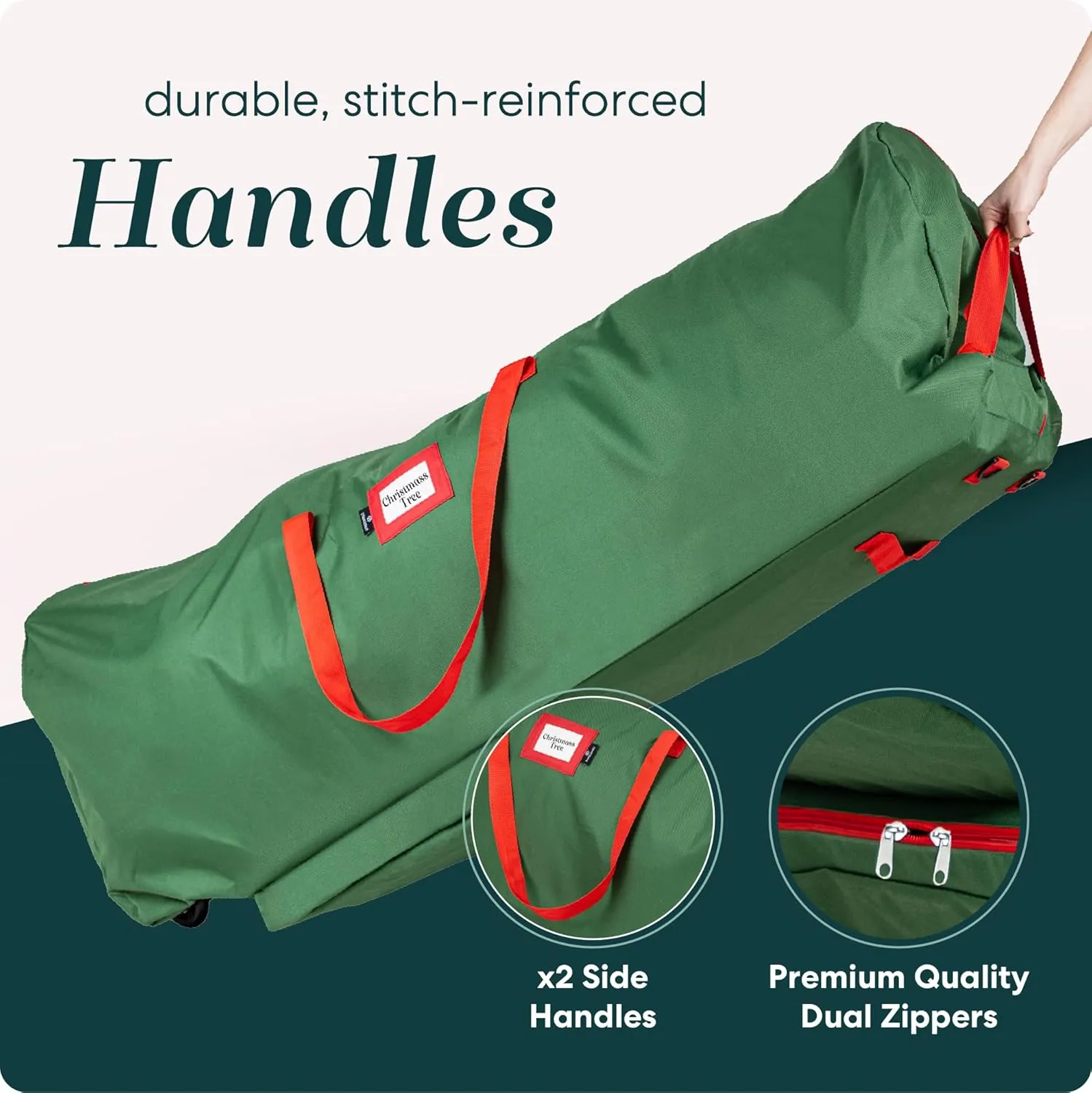 Handy Laundry Rolling Tree Storage Bag - For 7.5-Foot Artificial Christmas Holiday Tree, Zippered Bag, Carry Handles, Wheels for Easy Transport - Protects Against Dust, Insects, and Moisture (Green)