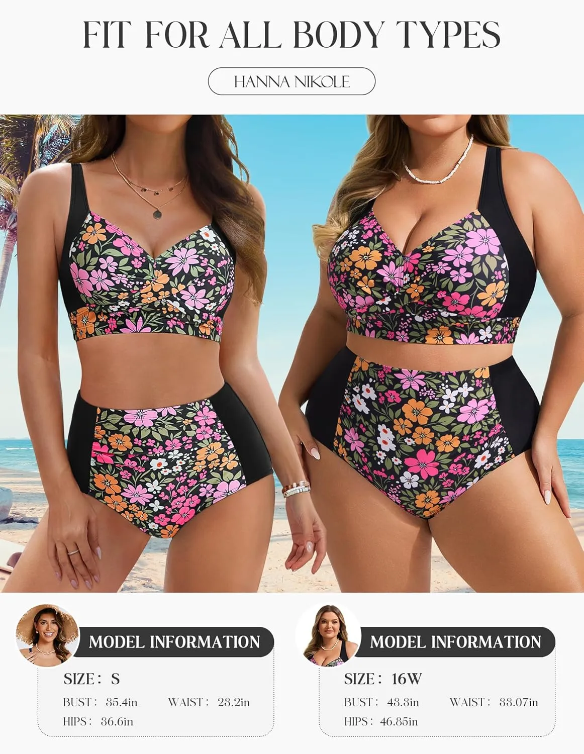 Hanna Nikole Womens High Waisted Bikini Sets Tummy Control Swimsuit Ruched Two Piece Bathing Suit