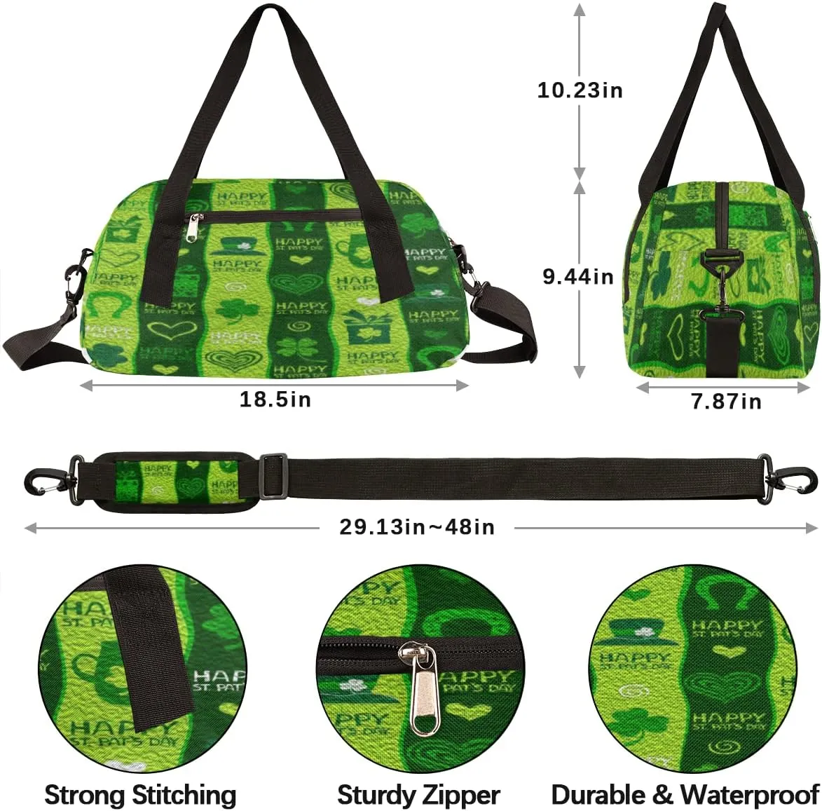 Happy St. Patrick's Day Shamrocks Clovers Kids Duffel Bag for Girls Boys Teens, Shamrocks Oil Painting Dance Bag Overnight Small Duffel Bag Carry On Weekend Sports Gym Travel Bag for School Practice Gymnastics Ballet