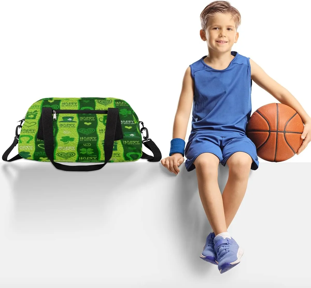 Happy St. Patrick's Day Shamrocks Clovers Kids Duffel Bag for Girls Boys Teens, Shamrocks Oil Painting Dance Bag Overnight Small Duffel Bag Carry On Weekend Sports Gym Travel Bag for School Practice Gymnastics Ballet