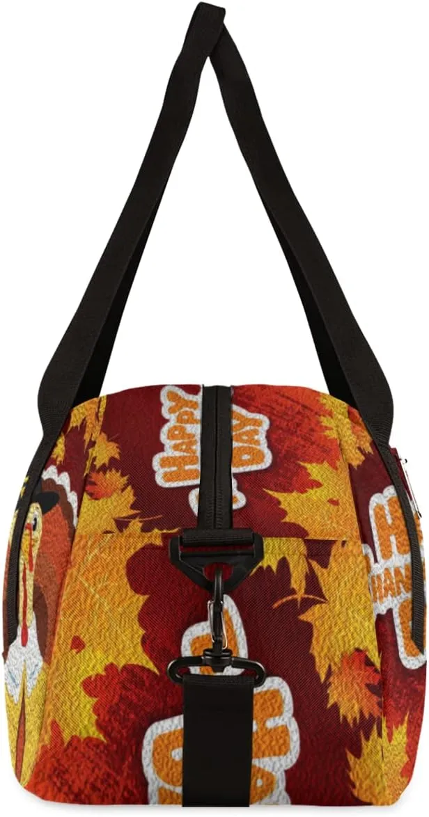 Happy Thanksgiving Day Kids Duffel Bag for Girls Boys Teens, Turkey Oil Painting Dance Bag Overnight Small Duffel Bag Carry On Weekend Sports Gym Travel Bag for School Practice Gymnastics Ballet