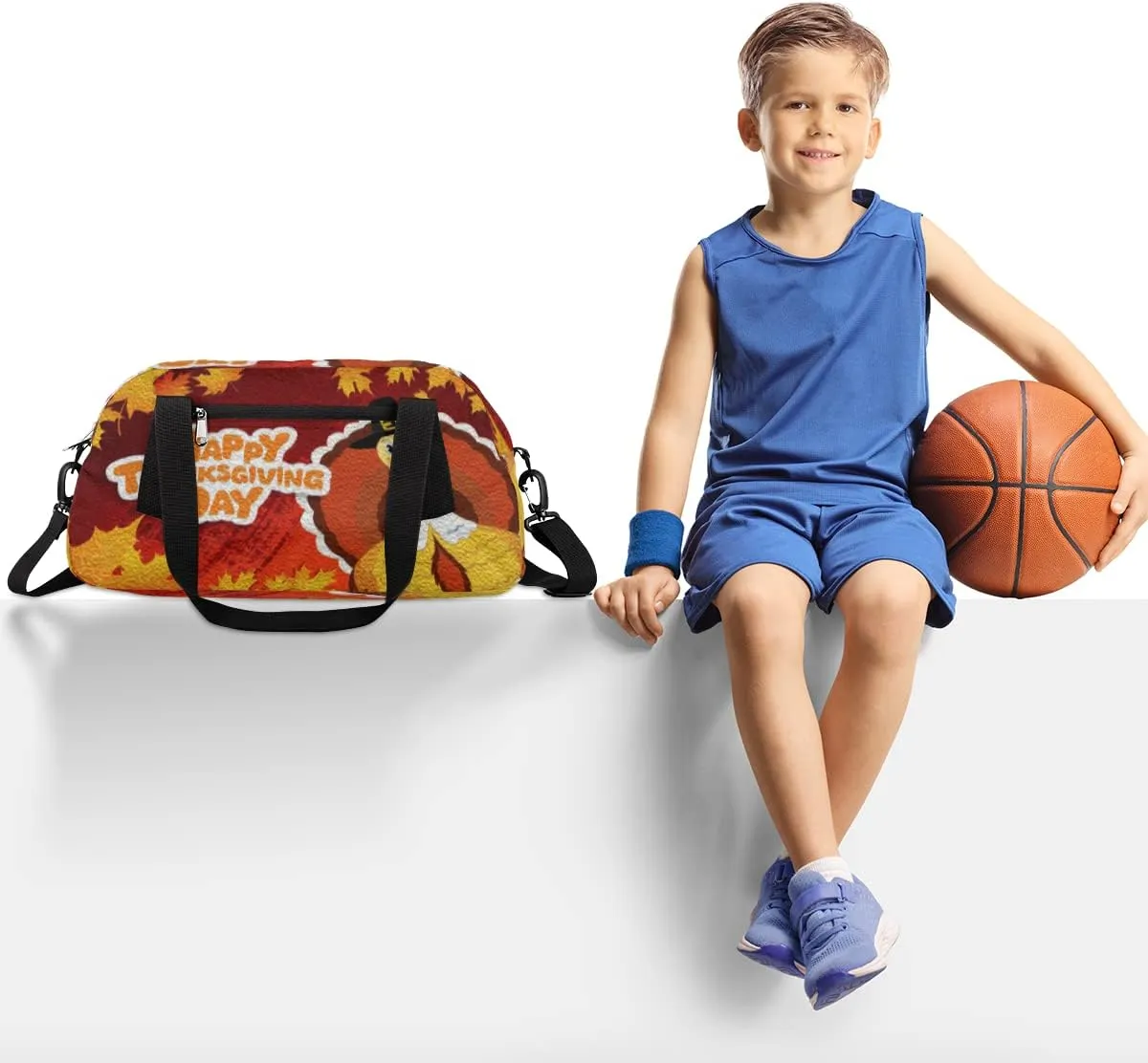 Happy Thanksgiving Day Kids Duffel Bag for Girls Boys Teens, Turkey Oil Painting Dance Bag Overnight Small Duffel Bag Carry On Weekend Sports Gym Travel Bag for School Practice Gymnastics Ballet