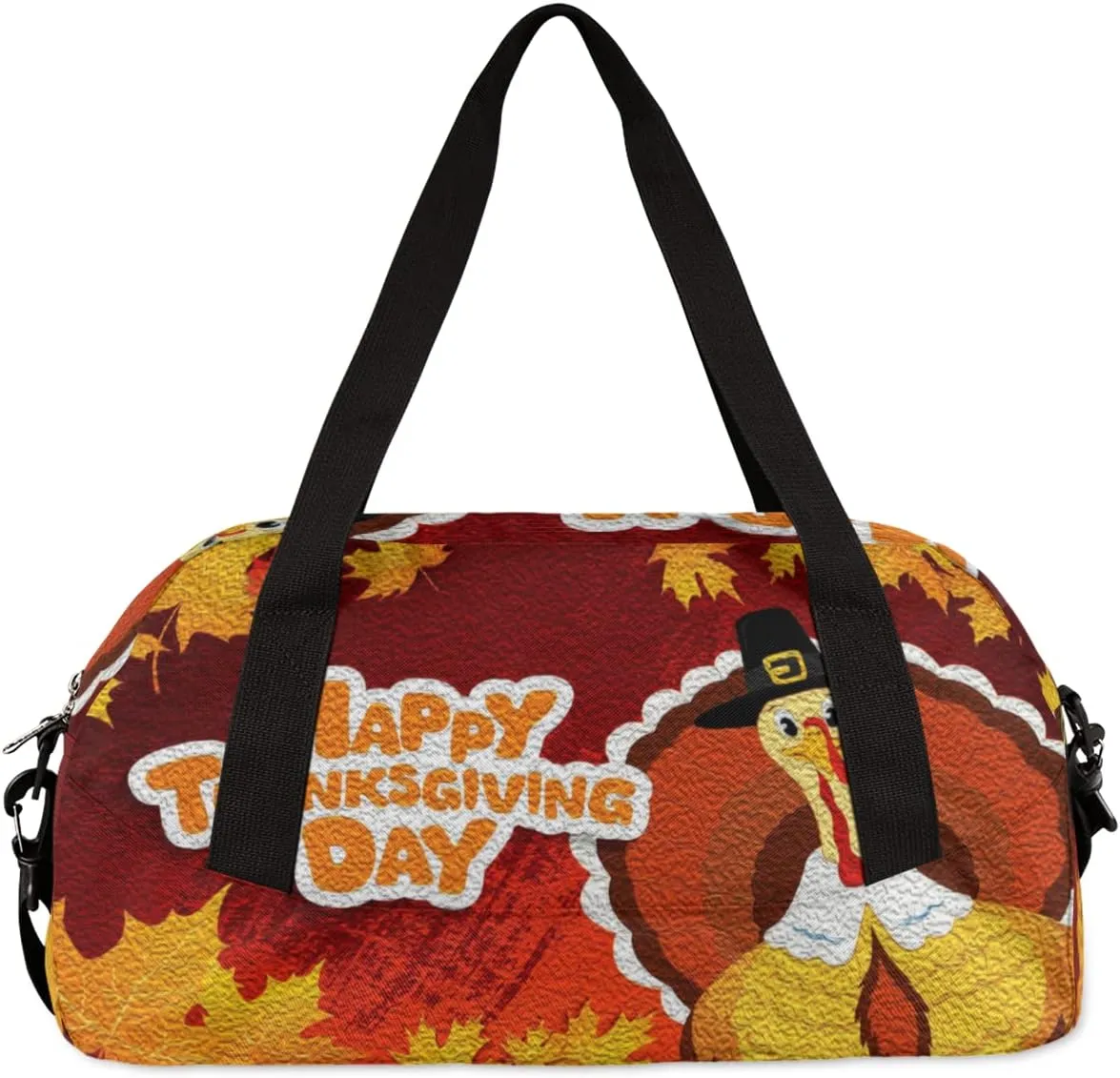 Happy Thanksgiving Day Kids Duffel Bag for Girls Boys Teens, Turkey Oil Painting Dance Bag Overnight Small Duffel Bag Carry On Weekend Sports Gym Travel Bag for School Practice Gymnastics Ballet